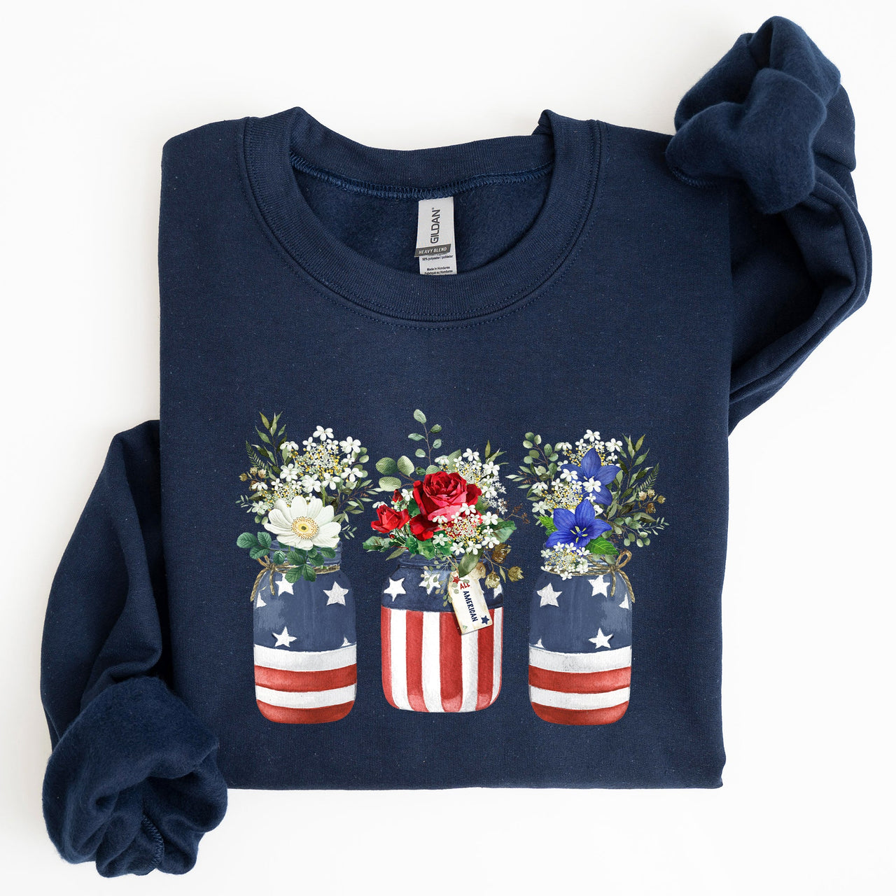 Flowers In Mason Jars All American Patriotic Floral Americana Outdoor Pride Sweatshirt