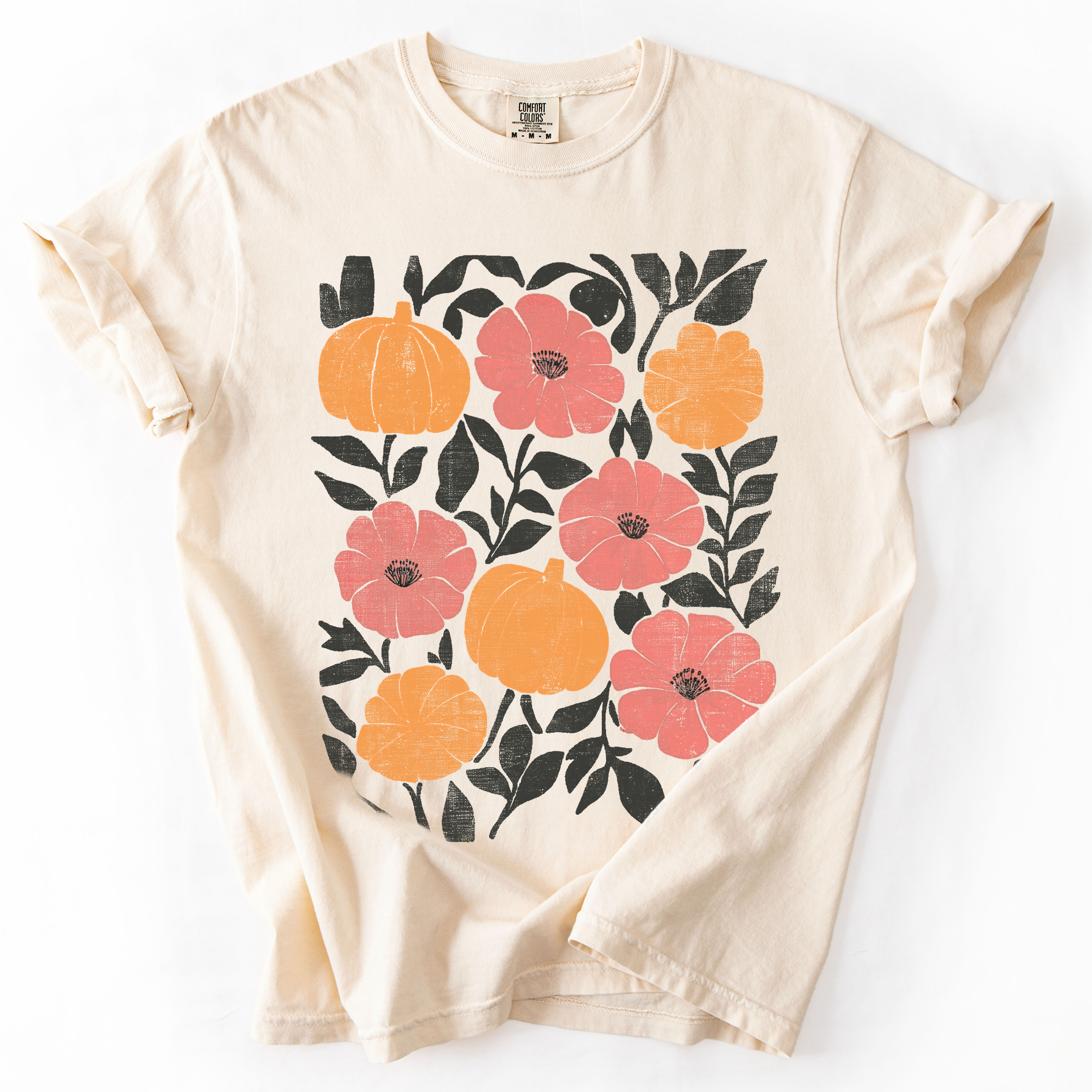 Flowers and Pumpkins Watercolor Halloween Autumn Floral Design Comfort Colors Tee