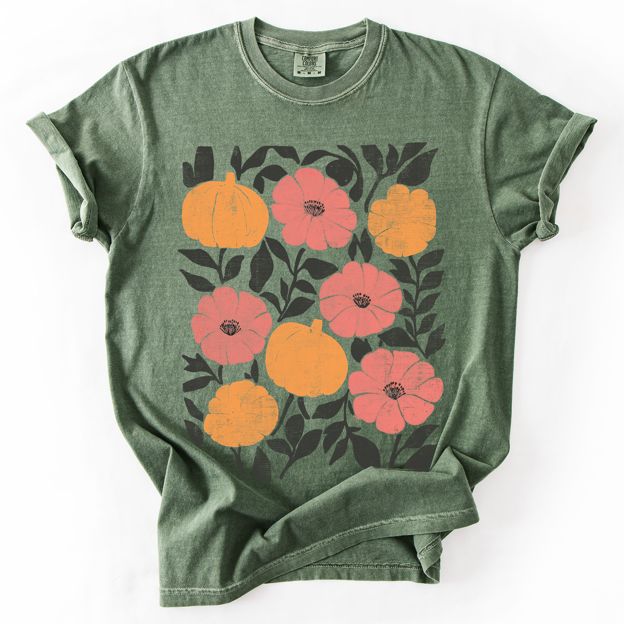 Flowers and Pumpkins Watercolor Halloween Autumn Floral Design Comfort Colors Tee