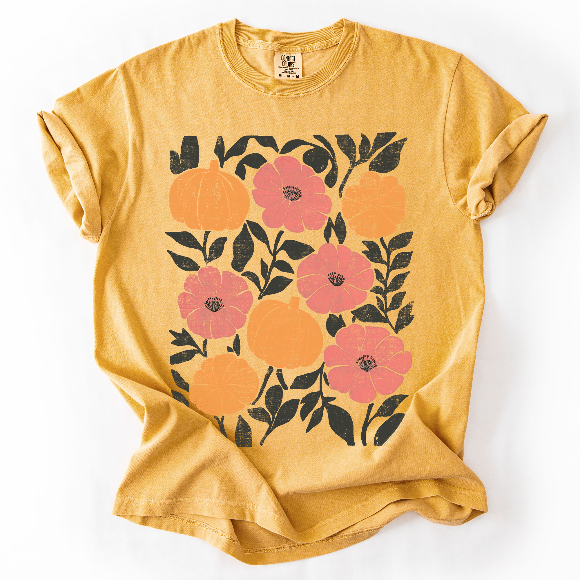 Flowers and Pumpkins Watercolor Halloween Autumn Floral Design Comfort Colors Tee