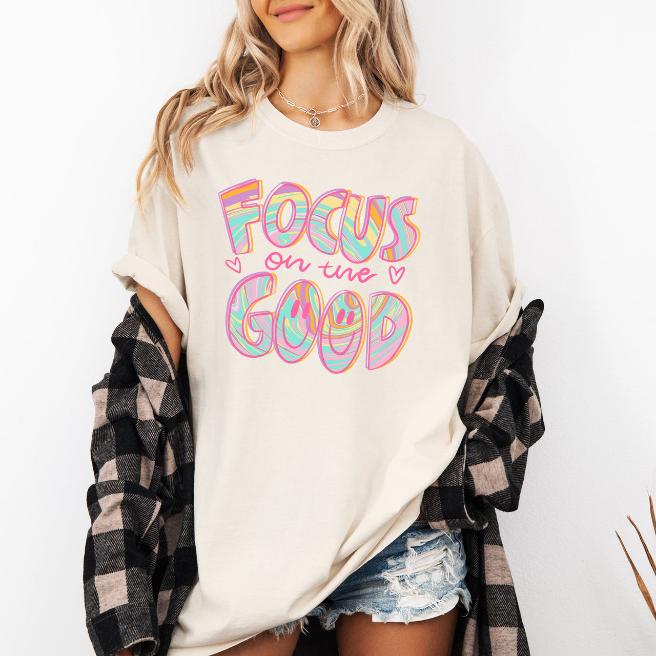 Focus On The Good Retro Groovy Positivity Mental Health Vibes For Everyday Mindset Uplift Comfort Colors Tee
