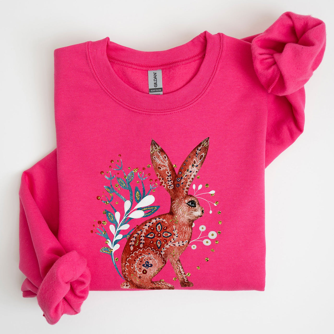 Folk Art Rabbit Easter Scandinavian Inspired Nordic Pattern Cozy Vintage Sweatshirt