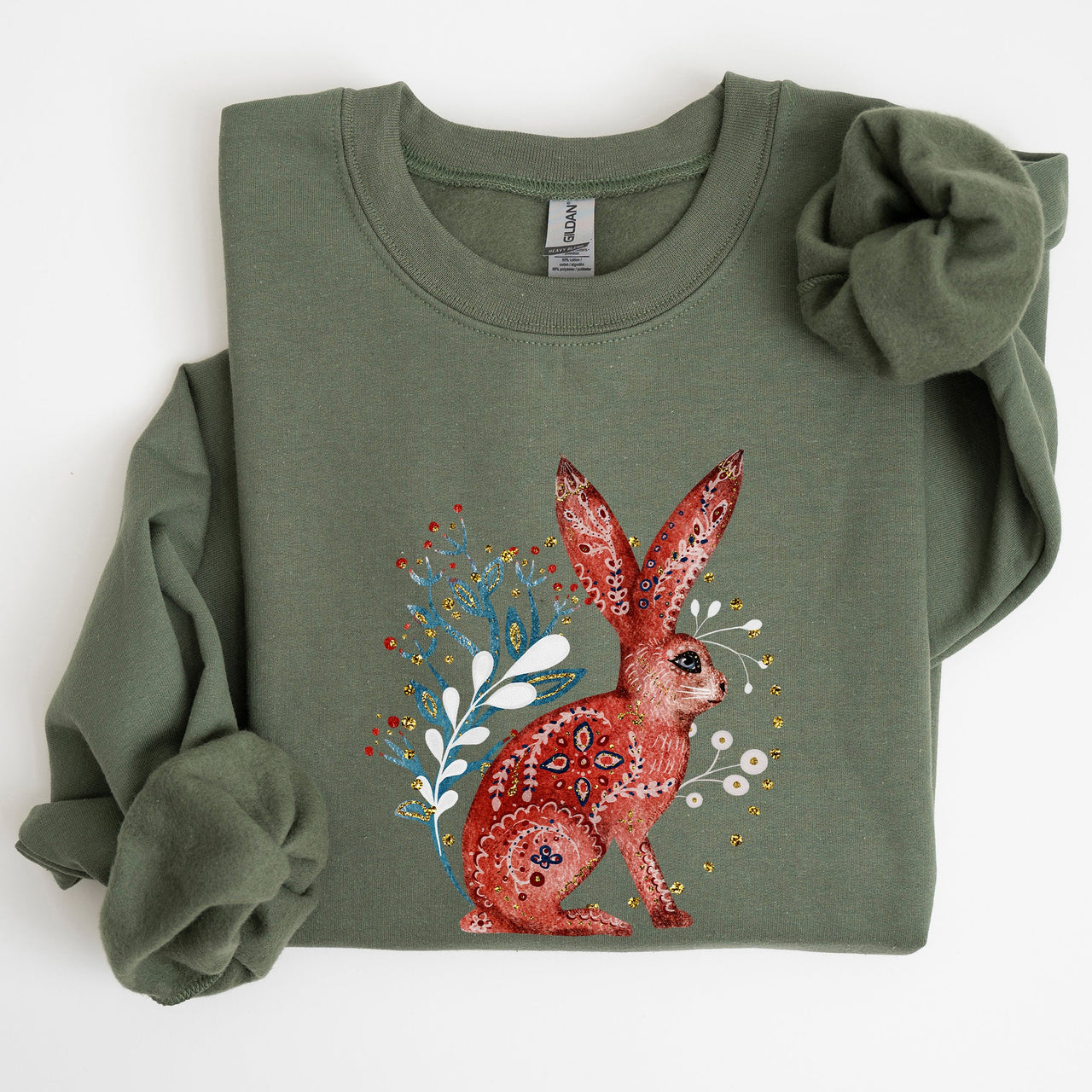 Folk Art Rabbit Easter Scandinavian Inspired Nordic Pattern Cozy Vintage Sweatshirt