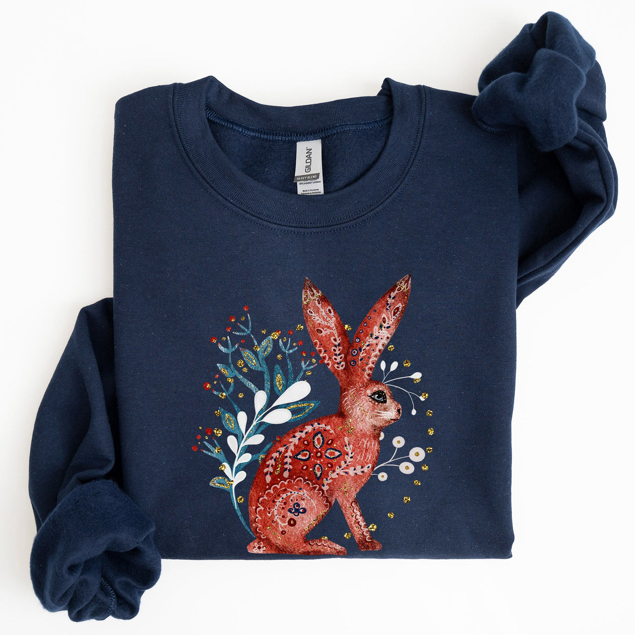 Folk Art Rabbit Easter Scandinavian Inspired Nordic Pattern Cozy Vintage Sweatshirt