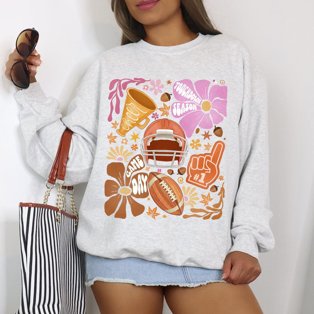 Football Floral Girly Sports Game Day Big Game Touchdown Tailgate Party Sweatshirt