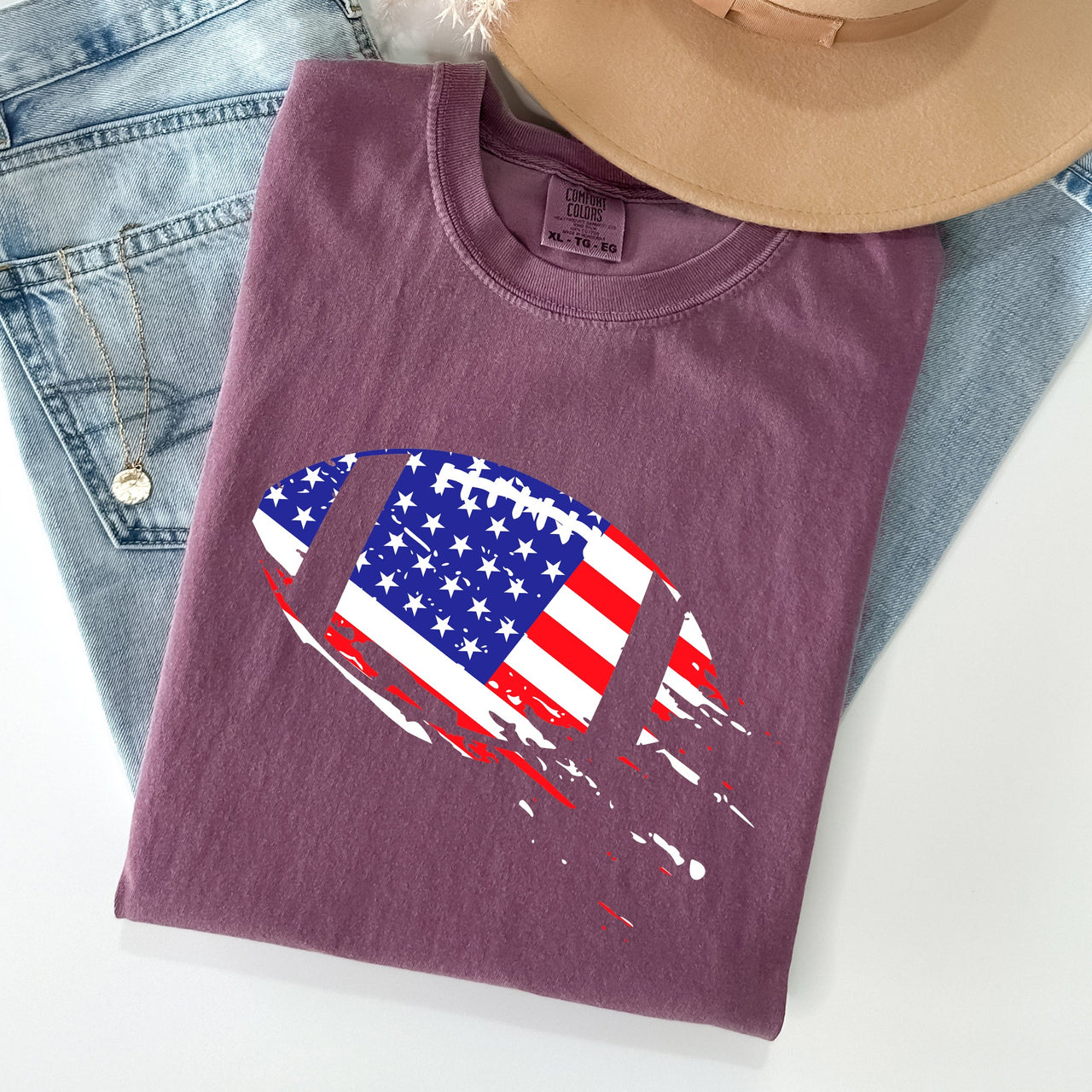 Patriotic American Flag Emblem For Football And Sports Fans Everywhere Comfort Colors Tee