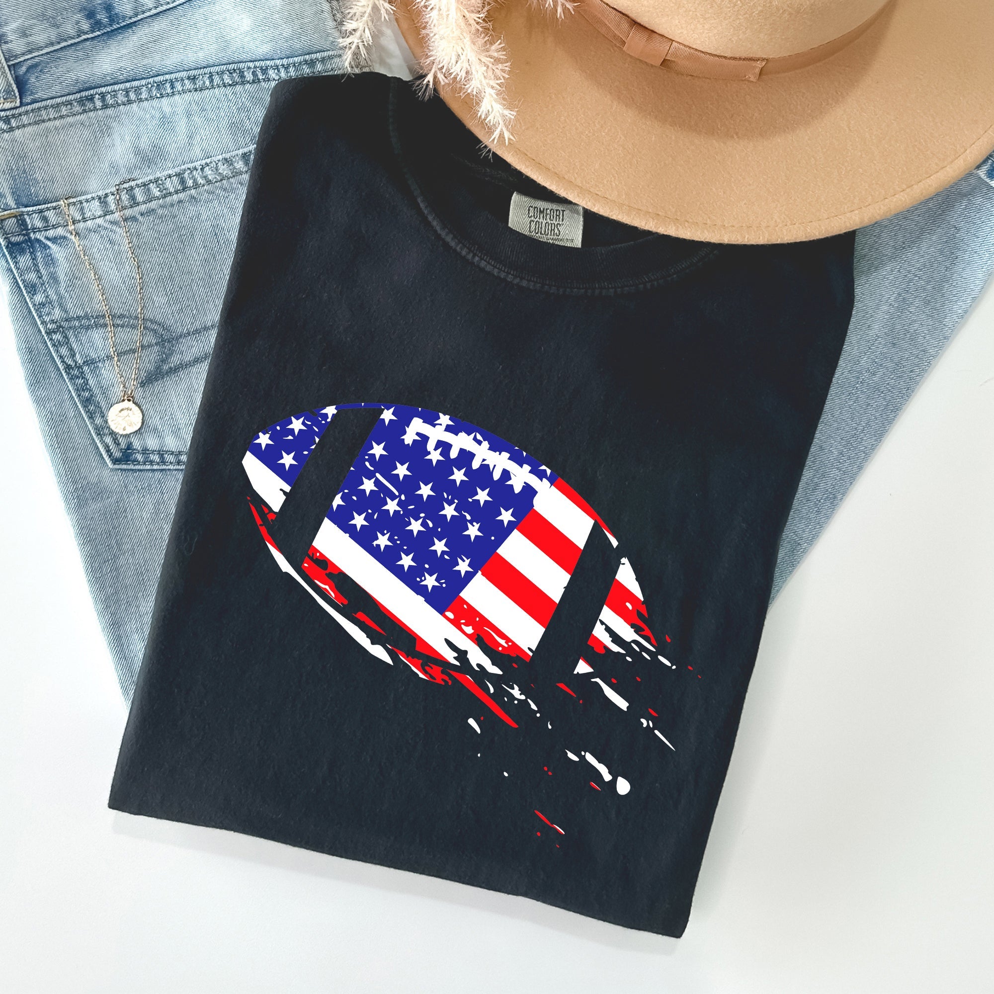Patriotic American Flag Emblem For Football And Sports Fans Everywhere Comfort Colors Tee