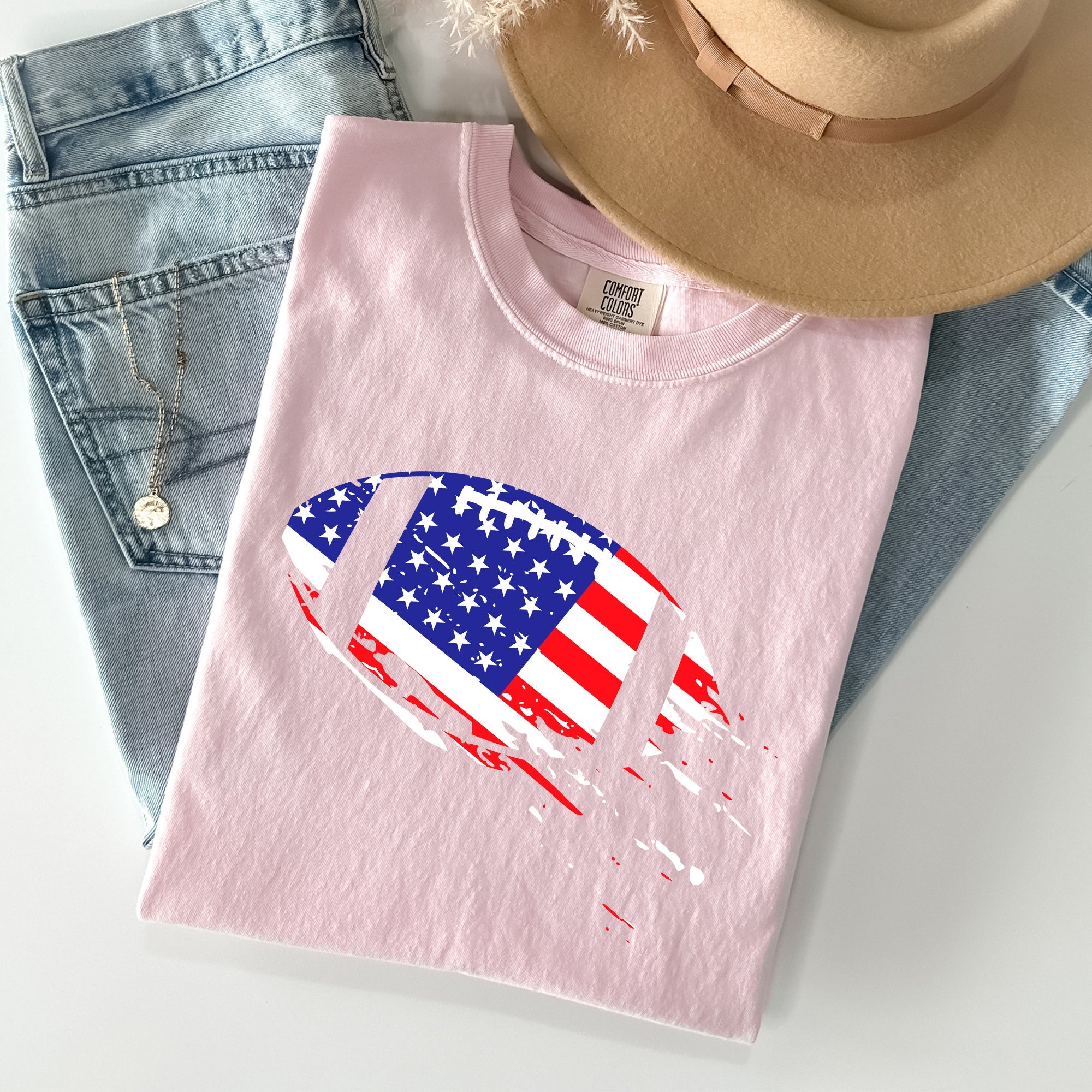 Patriotic American Flag Emblem For Football And Sports Fans Everywhere Comfort Colors Tee