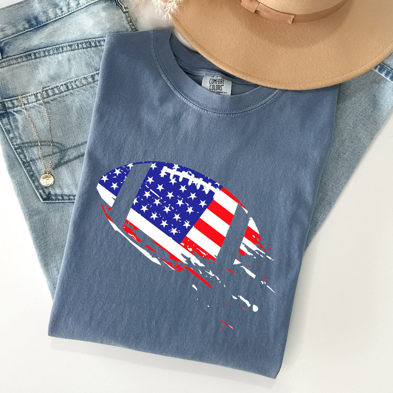 Patriotic American Flag Emblem For Football And Sports Fans Everywhere Comfort Colors Tee