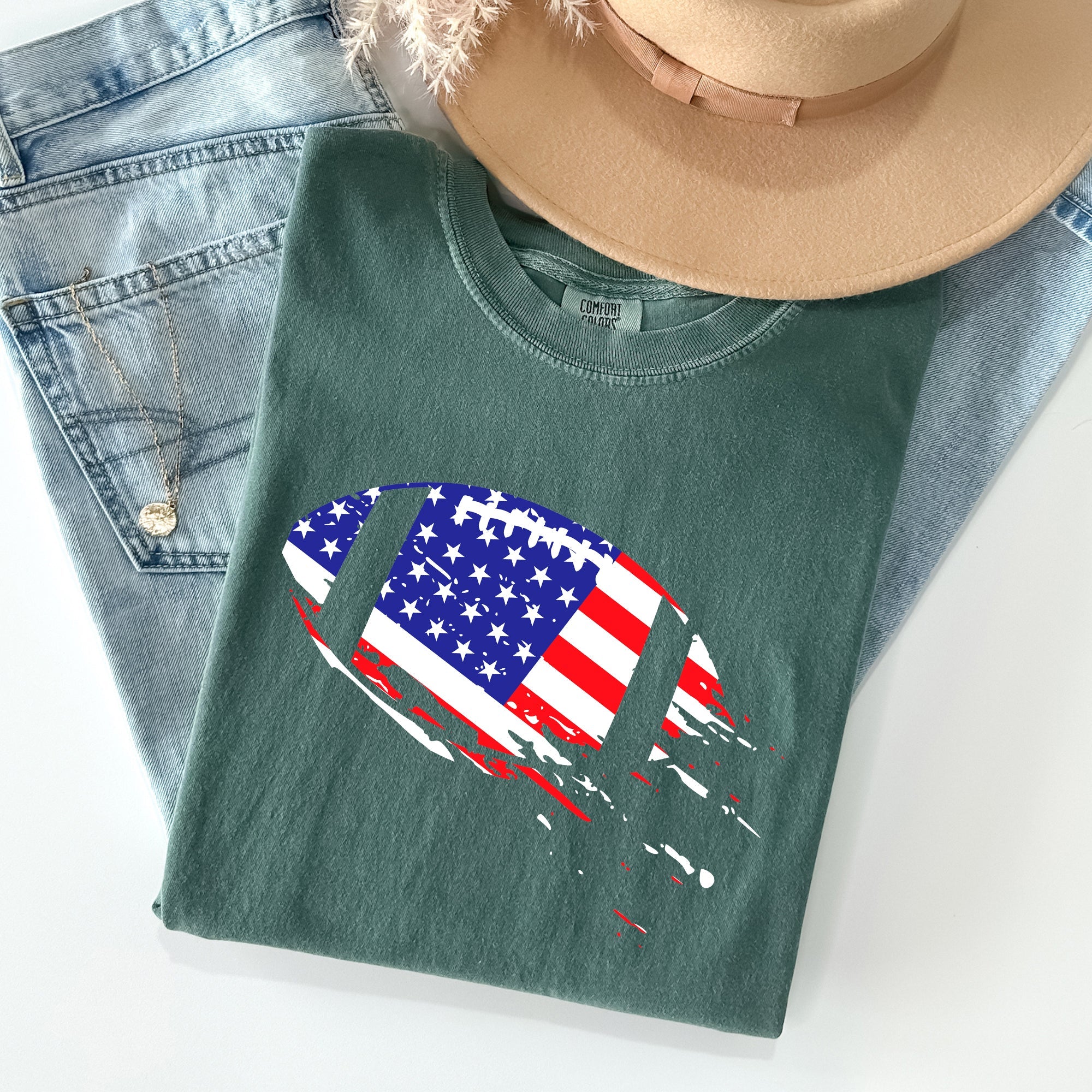 Patriotic American Flag Emblem For Football And Sports Fans Everywhere Comfort Colors Tee