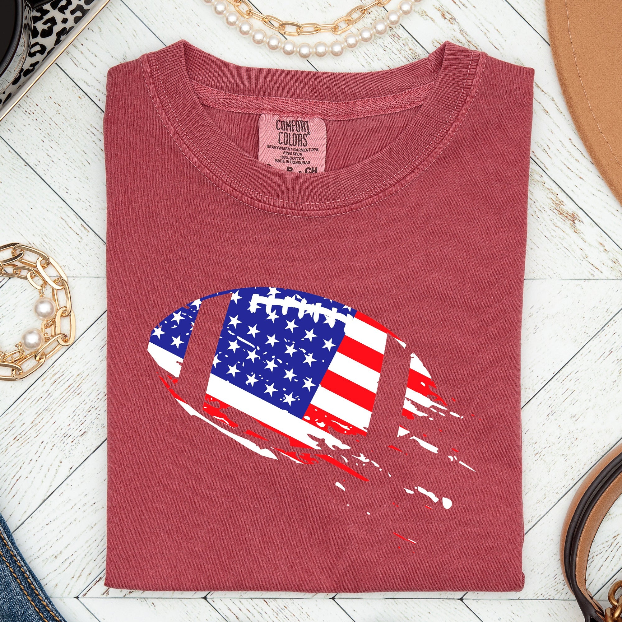 Patriotic American Flag Emblem For Football And Sports Fans Everywhere Comfort Colors Tee