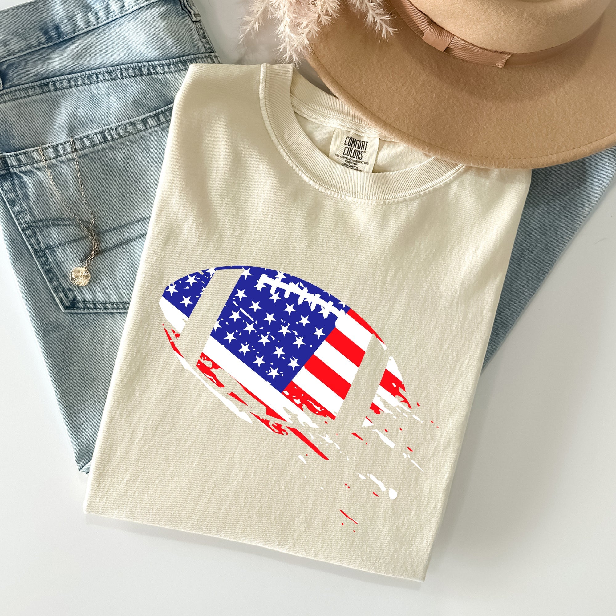 Patriotic American Flag Emblem For Football And Sports Fans Everywhere Comfort Colors Tee