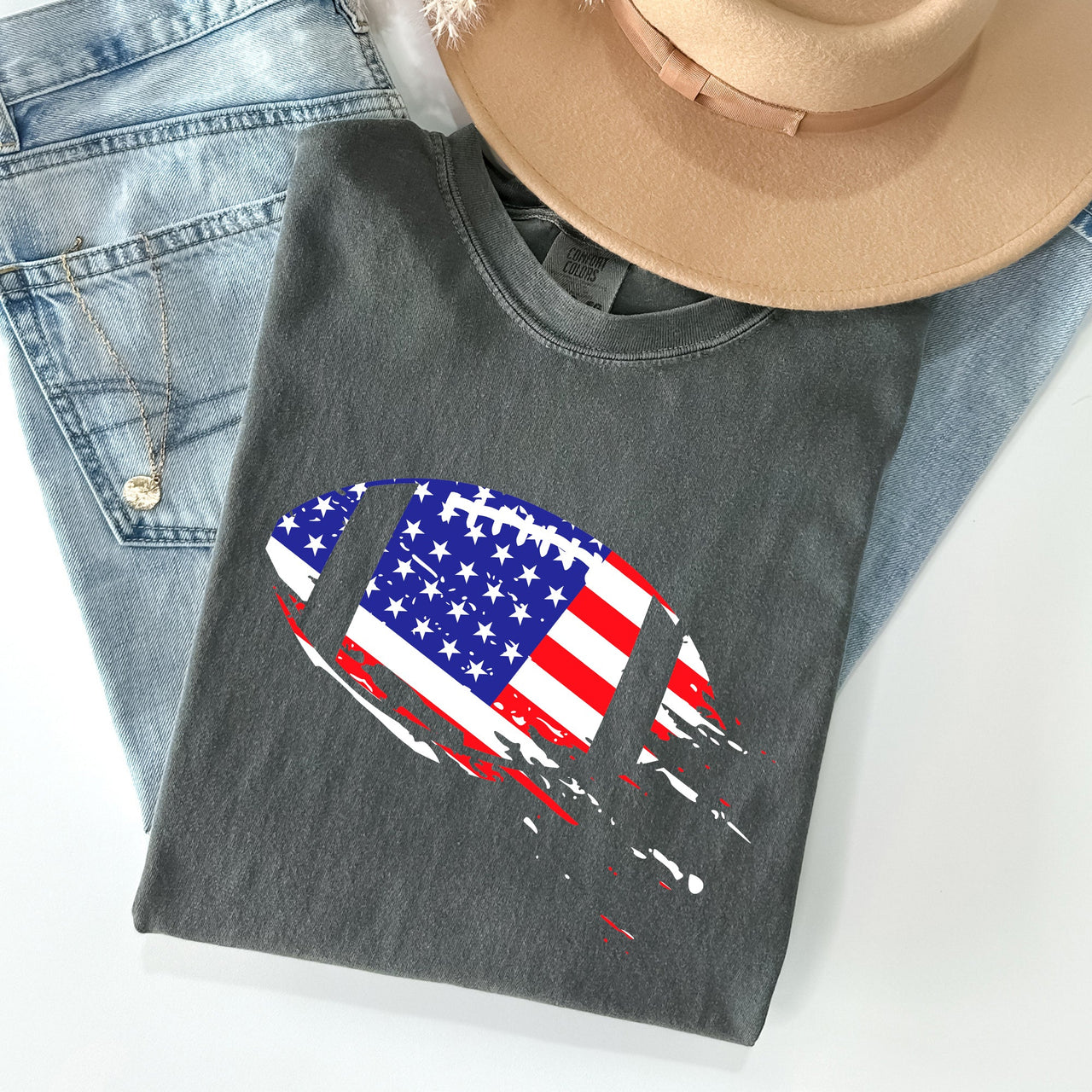 Patriotic American Flag Emblem For Football And Sports Fans Everywhere Comfort Colors Tee