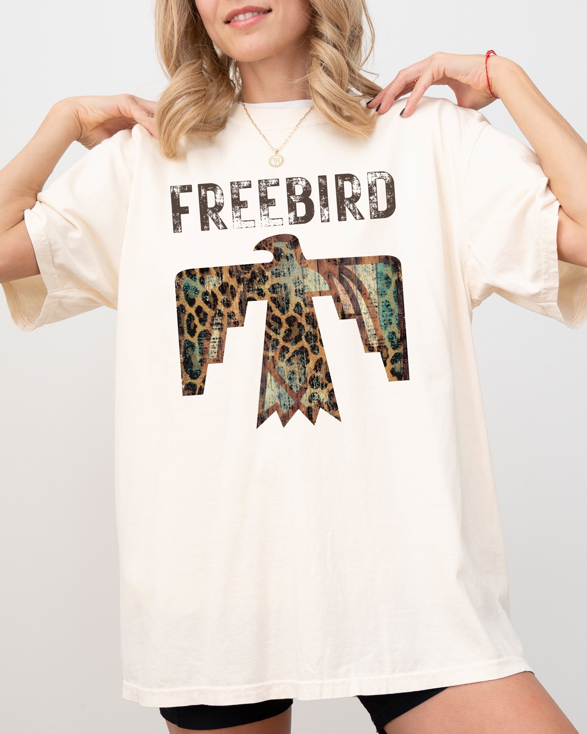 Free Bird Western Thunderbird Leopard Print Concert Country Rock Music Design Comfort Colors Tee