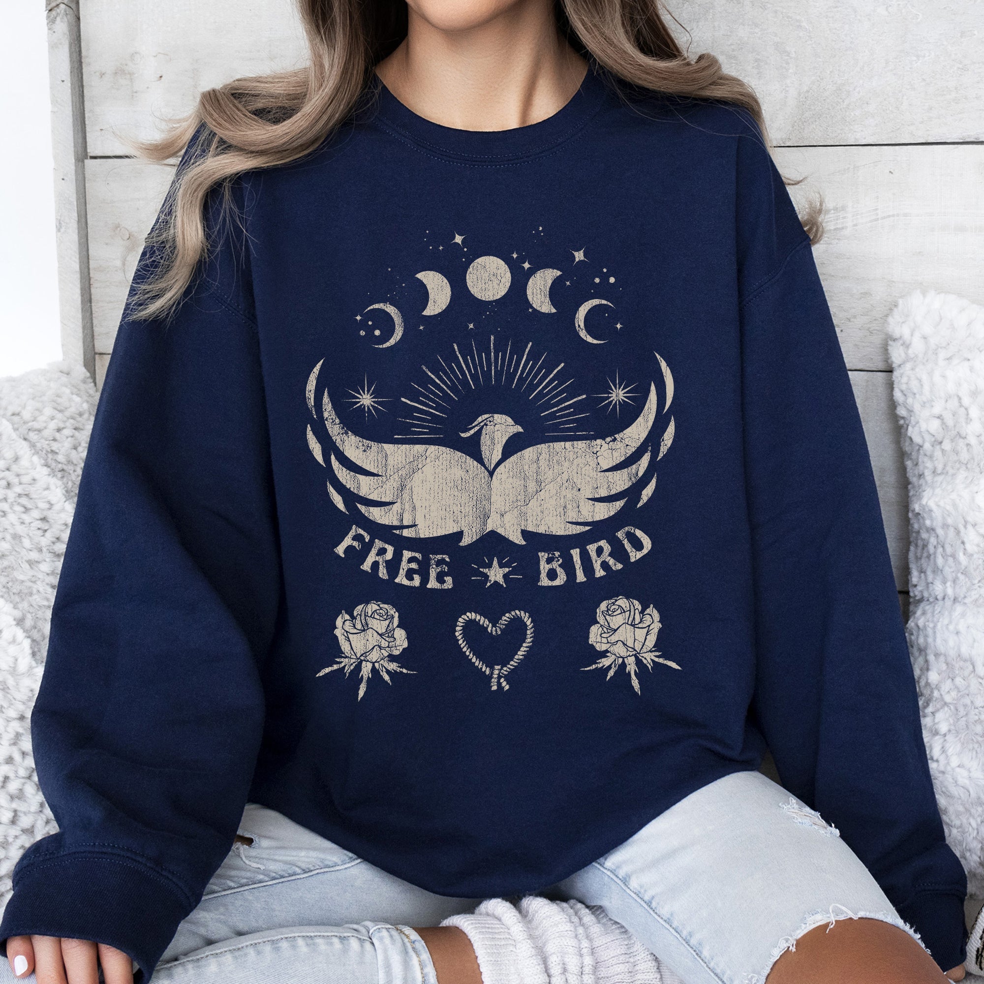 Free Bird Western Country Rock Music Cowboy Inspired Graphic Vintage Concert Sweatshirt