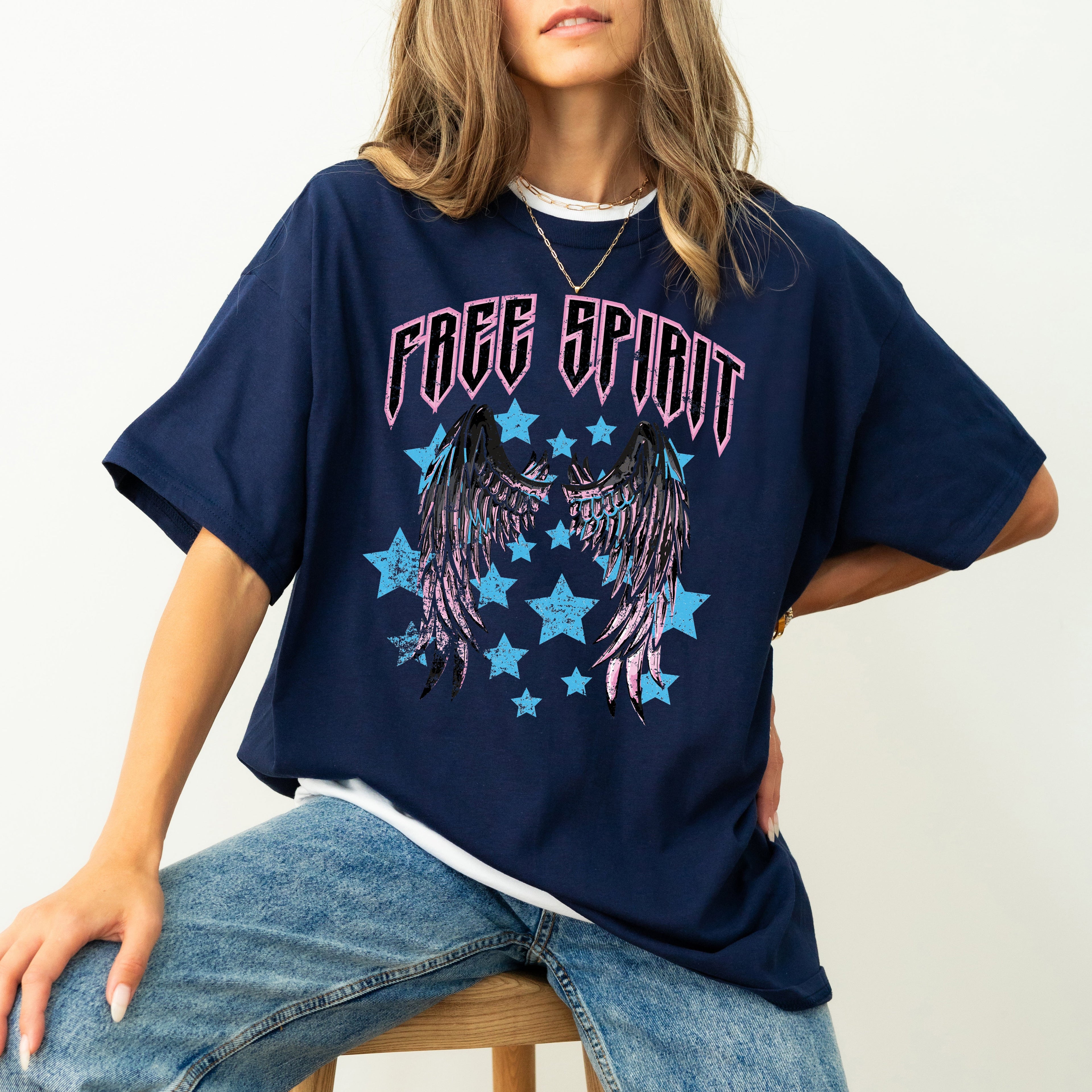 Free Spirit Wings Rock Grunge Stars 80s Rock Music Concert Tee Comfort Colors Tee