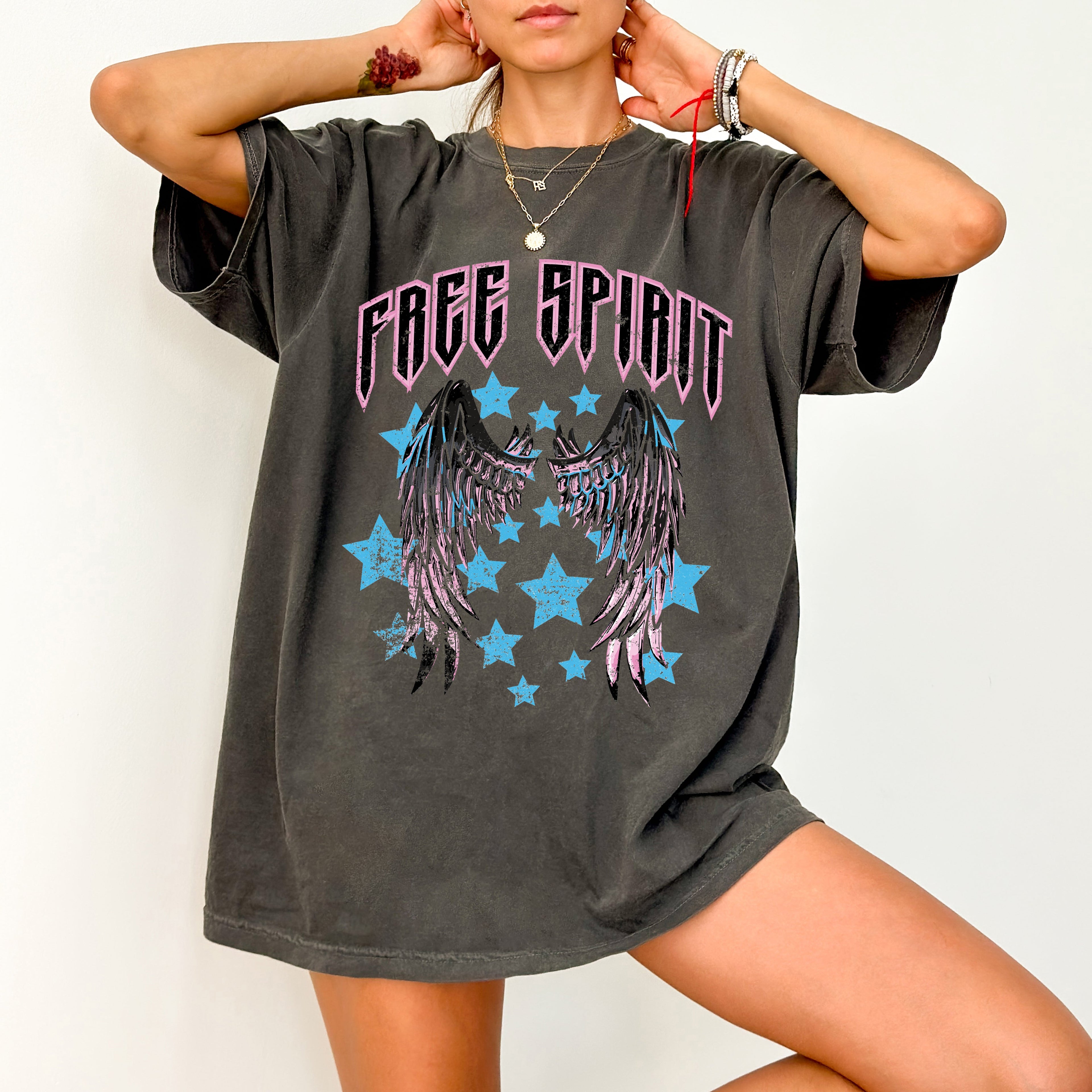 Free Spirit Wings Rock Grunge Stars 80s Rock Music Concert Tee Comfort Colors Tee