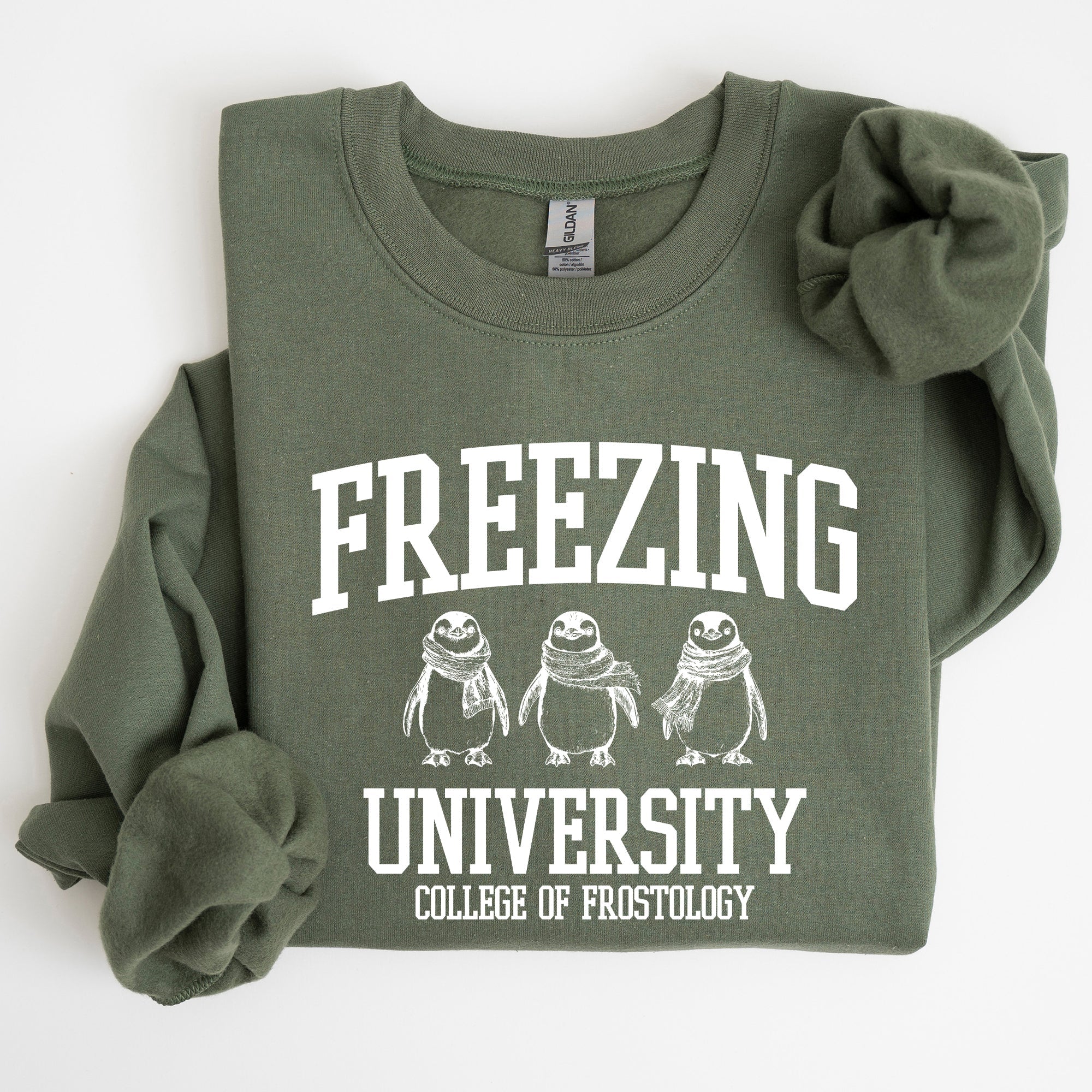 Freezing University Whimsical Penguins Winter Cozy Snowy Landscape For Cold Day Sweatshirt