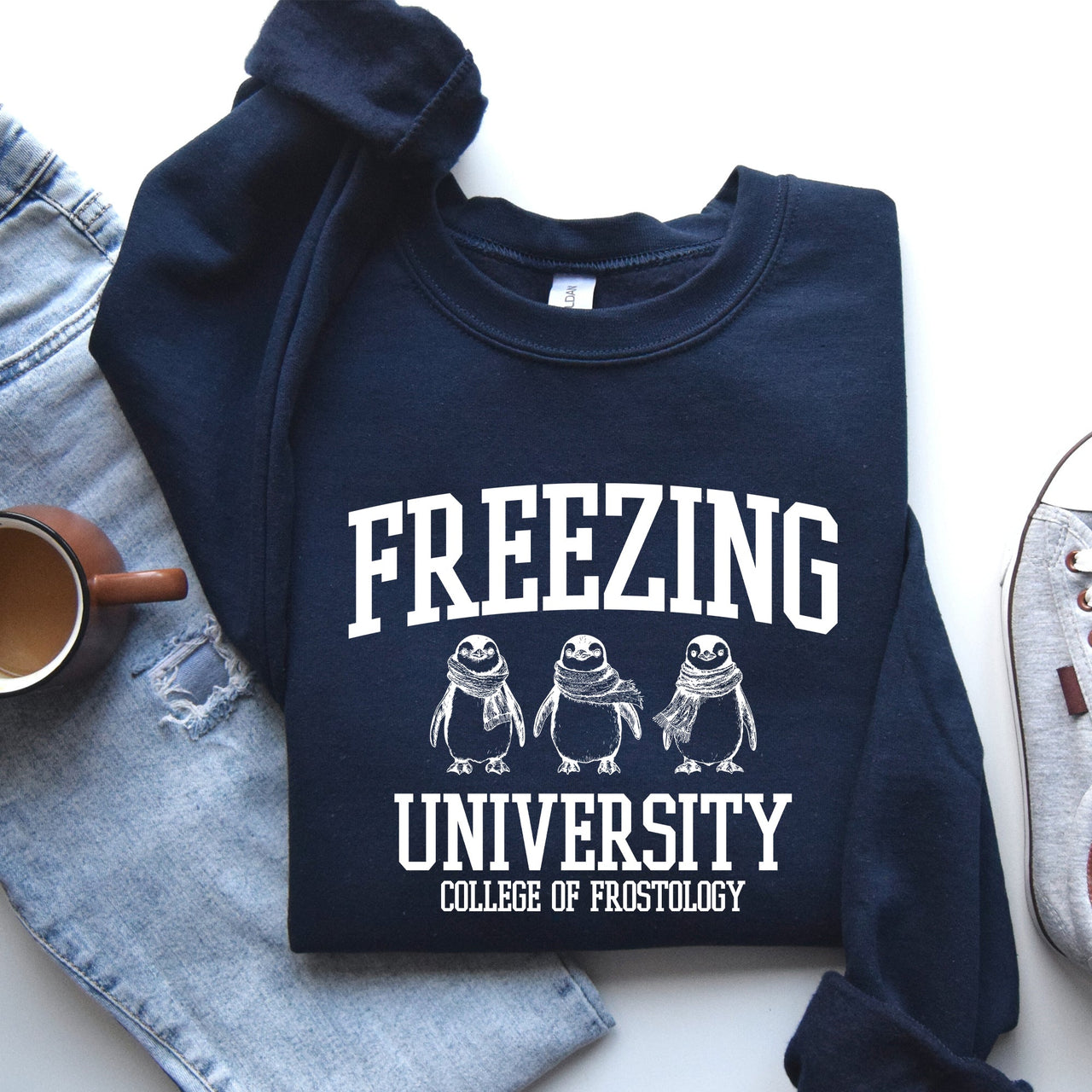 Freezing University Whimsical Penguins Winter Cozy Snowy Landscape For Cold Day Sweatshirt