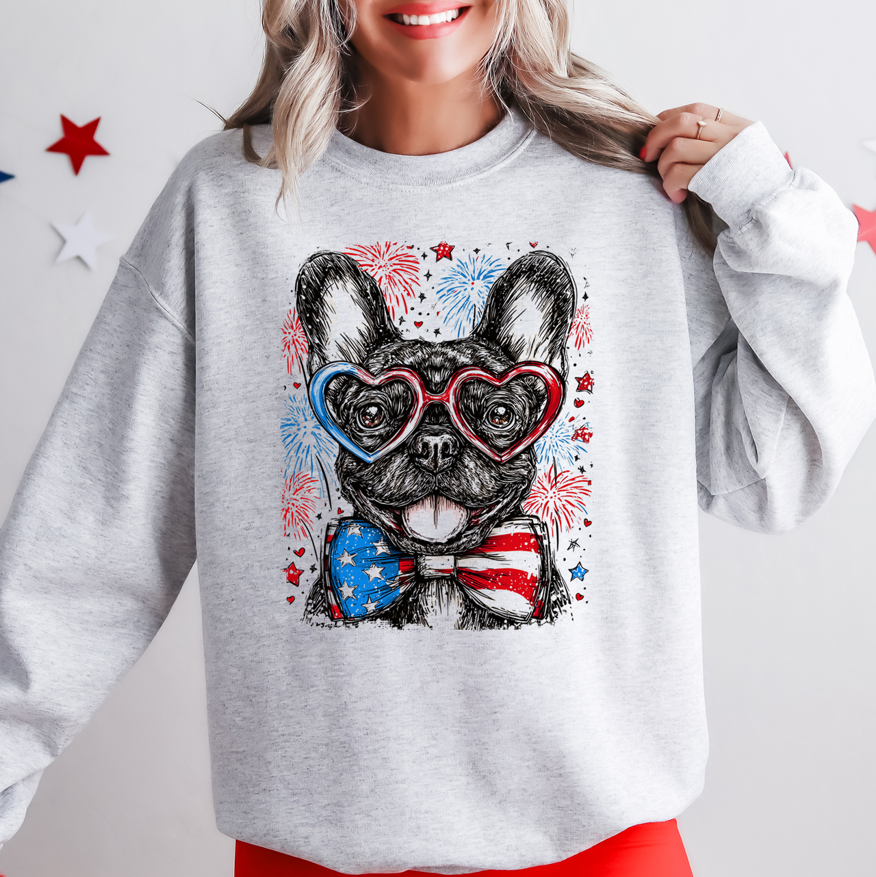 French Bulldog Patriotic USA Fourth Of July Pet Lover American Flag Inspired Sweatshirt