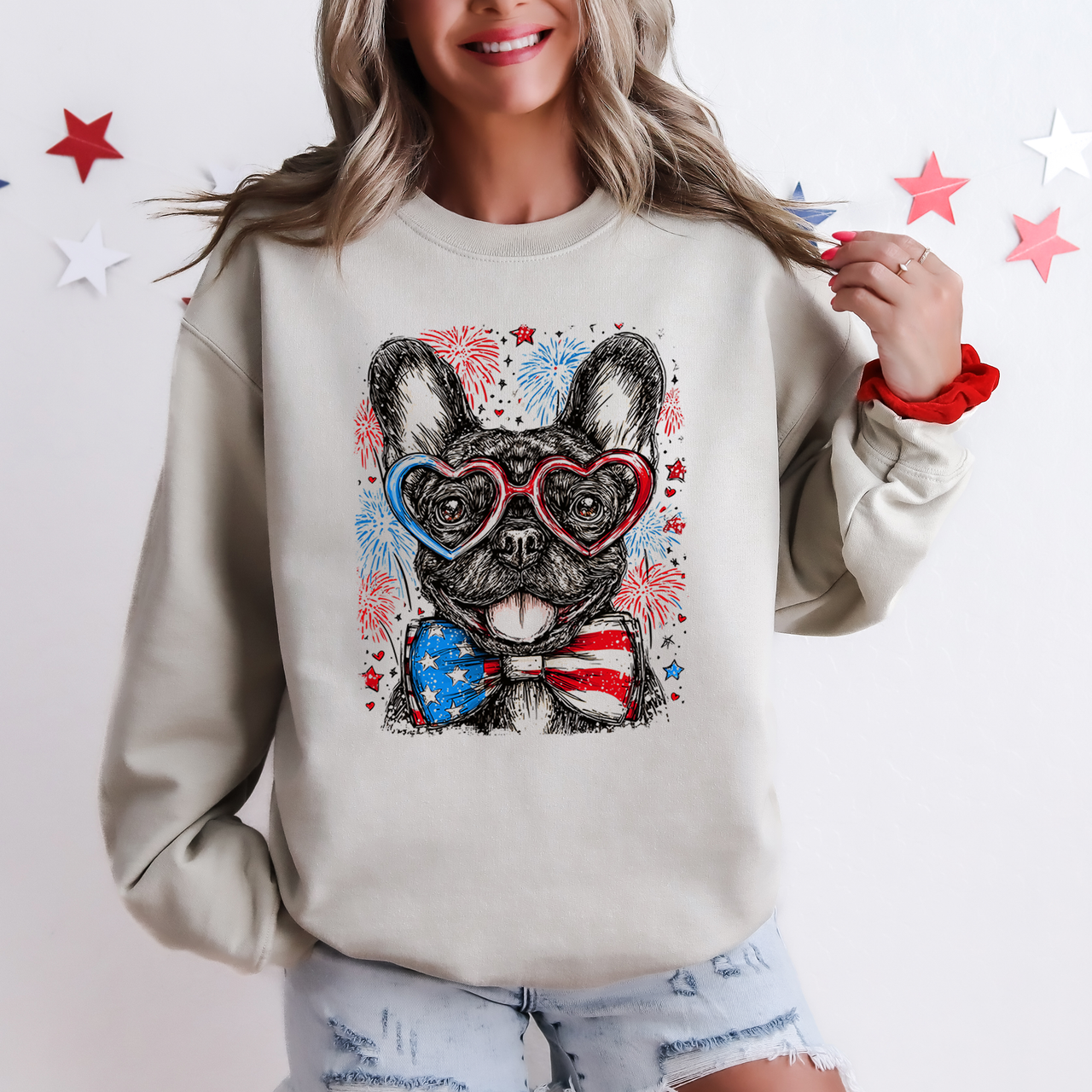 French Bulldog Patriotic USA Fourth Of July Pet Lover American Flag Inspired Sweatshirt