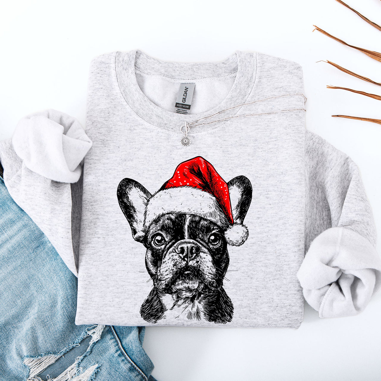 Frenchie Santa French Bulldog Christmas Dog Lover Festive Holiday Portrait Sweatshirt