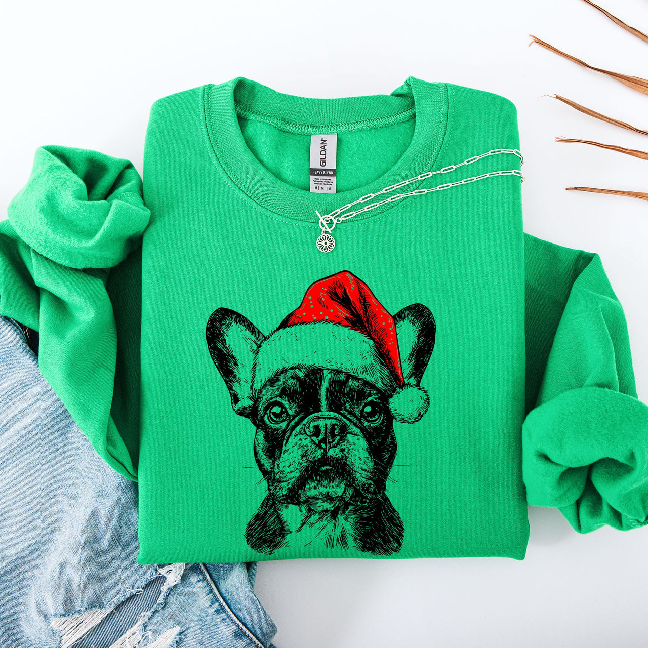 Frenchie Santa French Bulldog Christmas Dog Lover Festive Holiday Portrait Sweatshirt