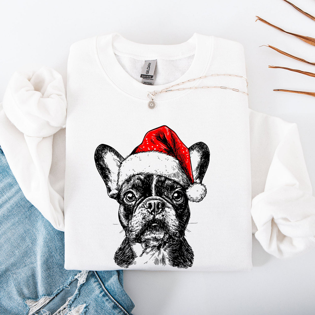 Frenchie Santa French Bulldog Christmas Dog Lover Festive Holiday Portrait Sweatshirt
