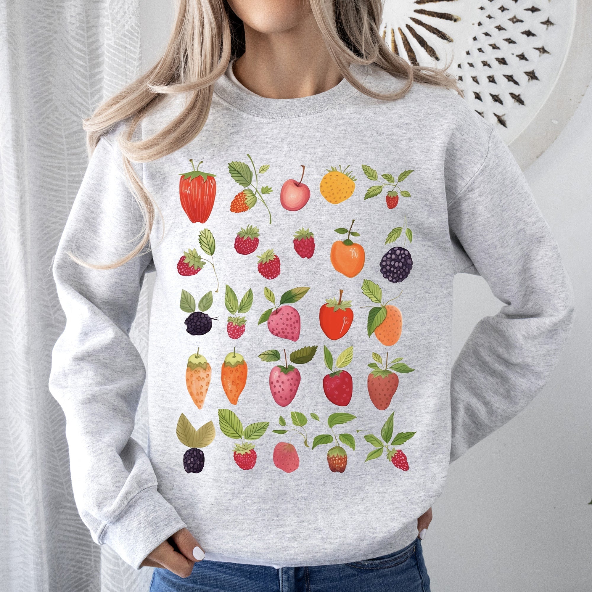 Fruity Delight Colorful Berries Illustrated Whimsical Fruit Pattern Artwork Sweatshirt