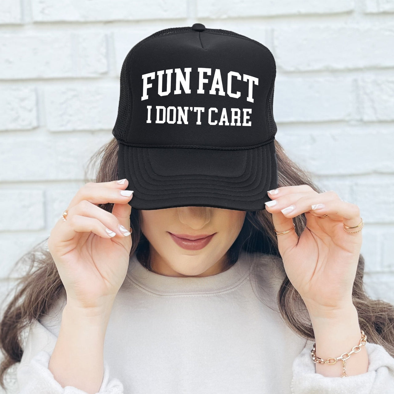 Fun Fact I Don't Care Sassy and Funny Attitude Statement for Bold Streetwear Trucker Hat