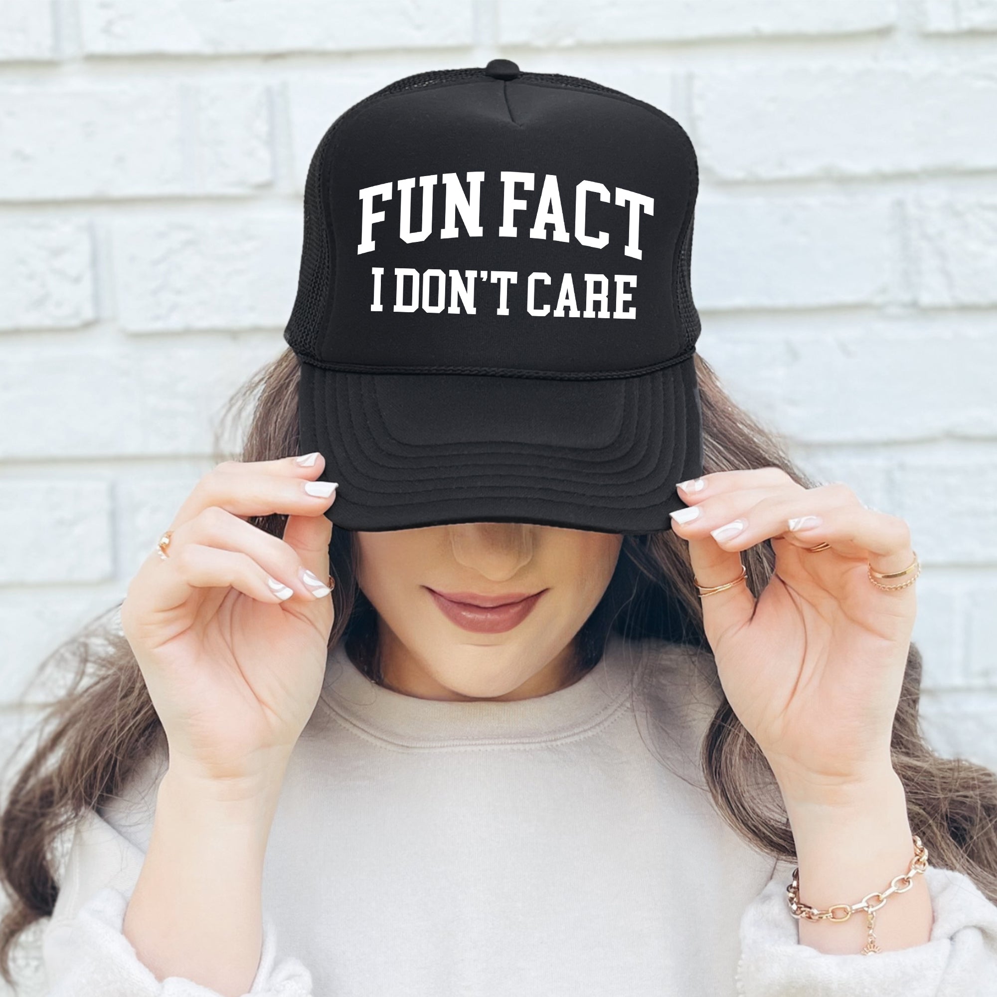Fun Fact I Don't Care Sassy and Funny Attitude Statement for Bold Streetwear Trucker Hat