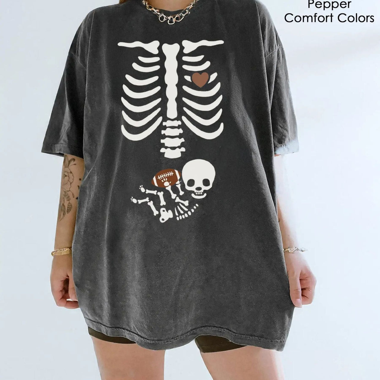 Funny Football Pregnancy Shirt – Pregnant Skeleton Halloween Maternity Tee, Mama To Be Sweater, Fall Gift for New Mom