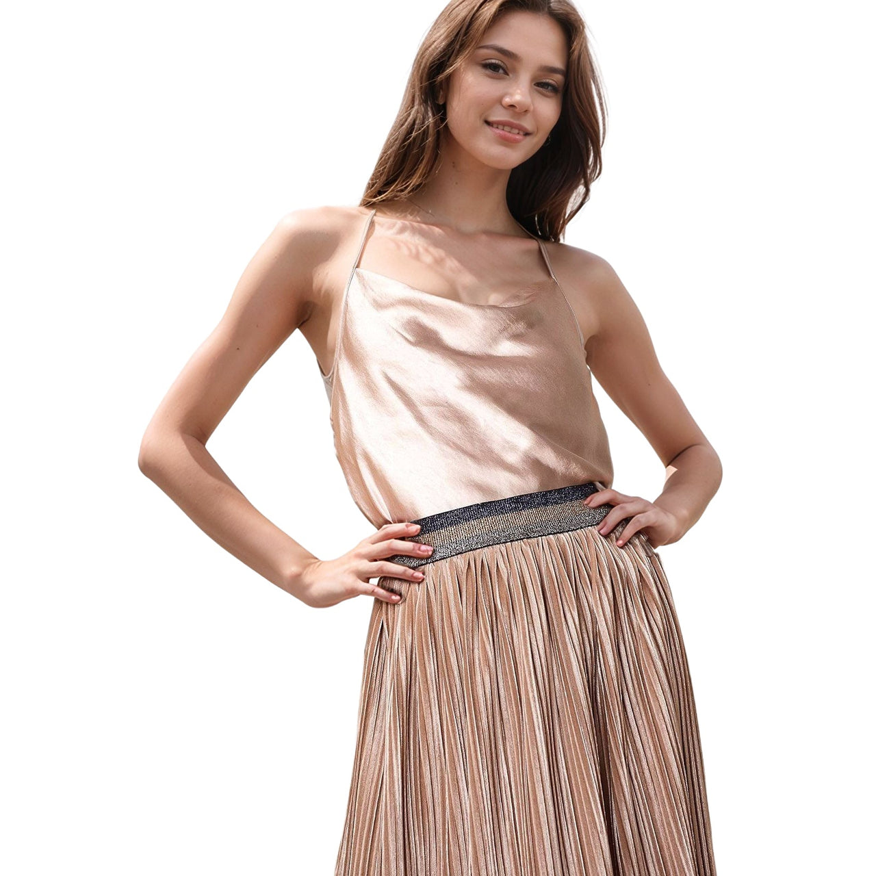 Women's Satin Draped Neck Bodysuit in Champagne