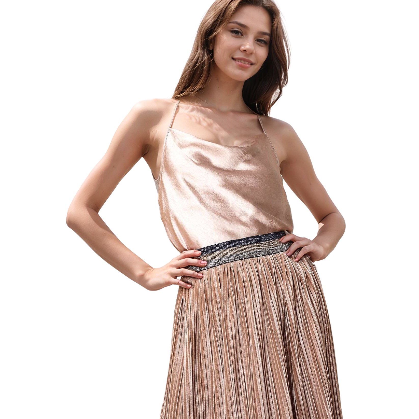 Women's Satin Draped Neck Bodysuit in Champagne