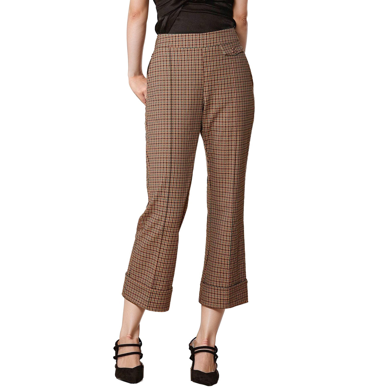 Women's Wide Cuff Trouser in Peach Gingham