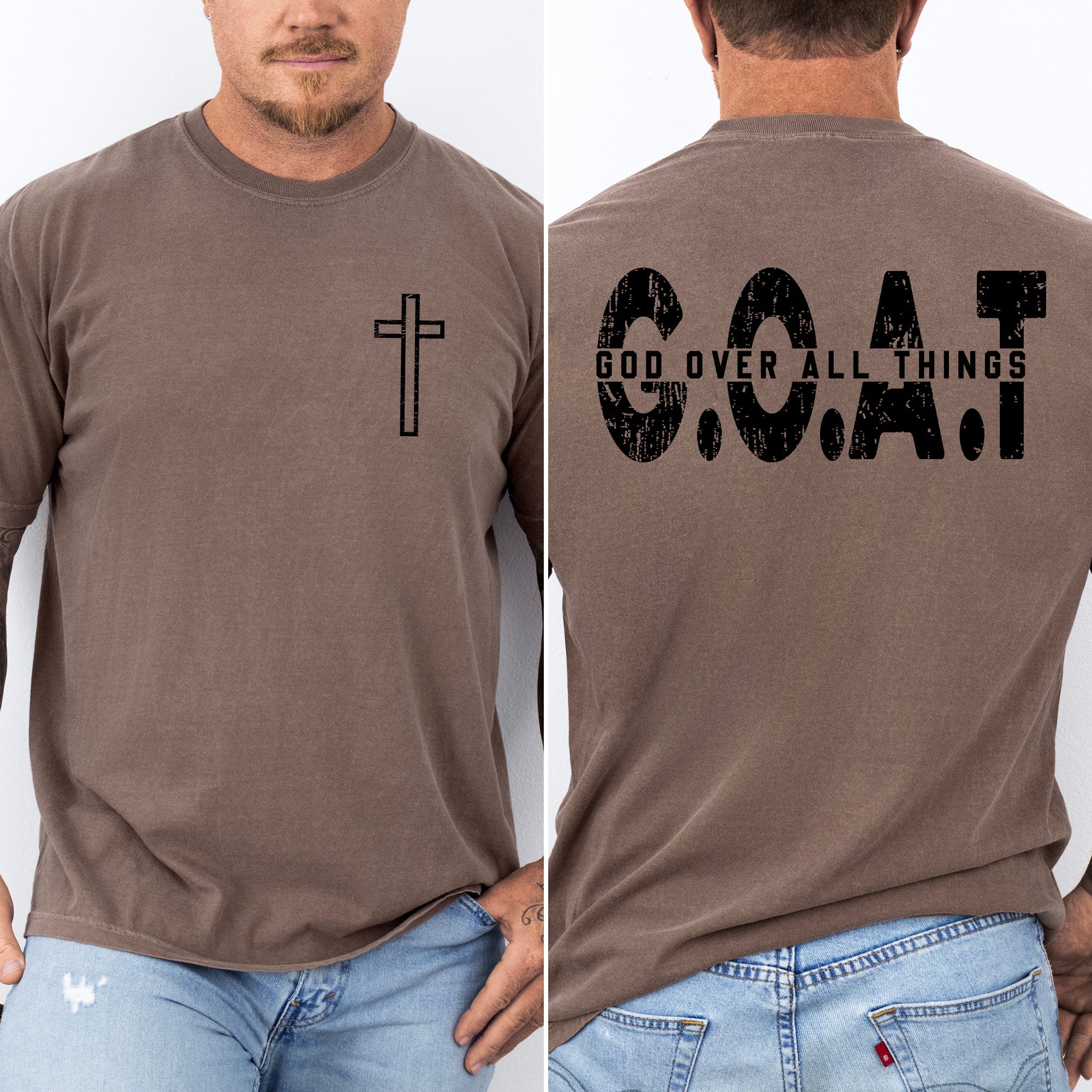 GOAT God Over All Things Cross Christian Jesus Gospel Faith Saved Comfort Colors Tee