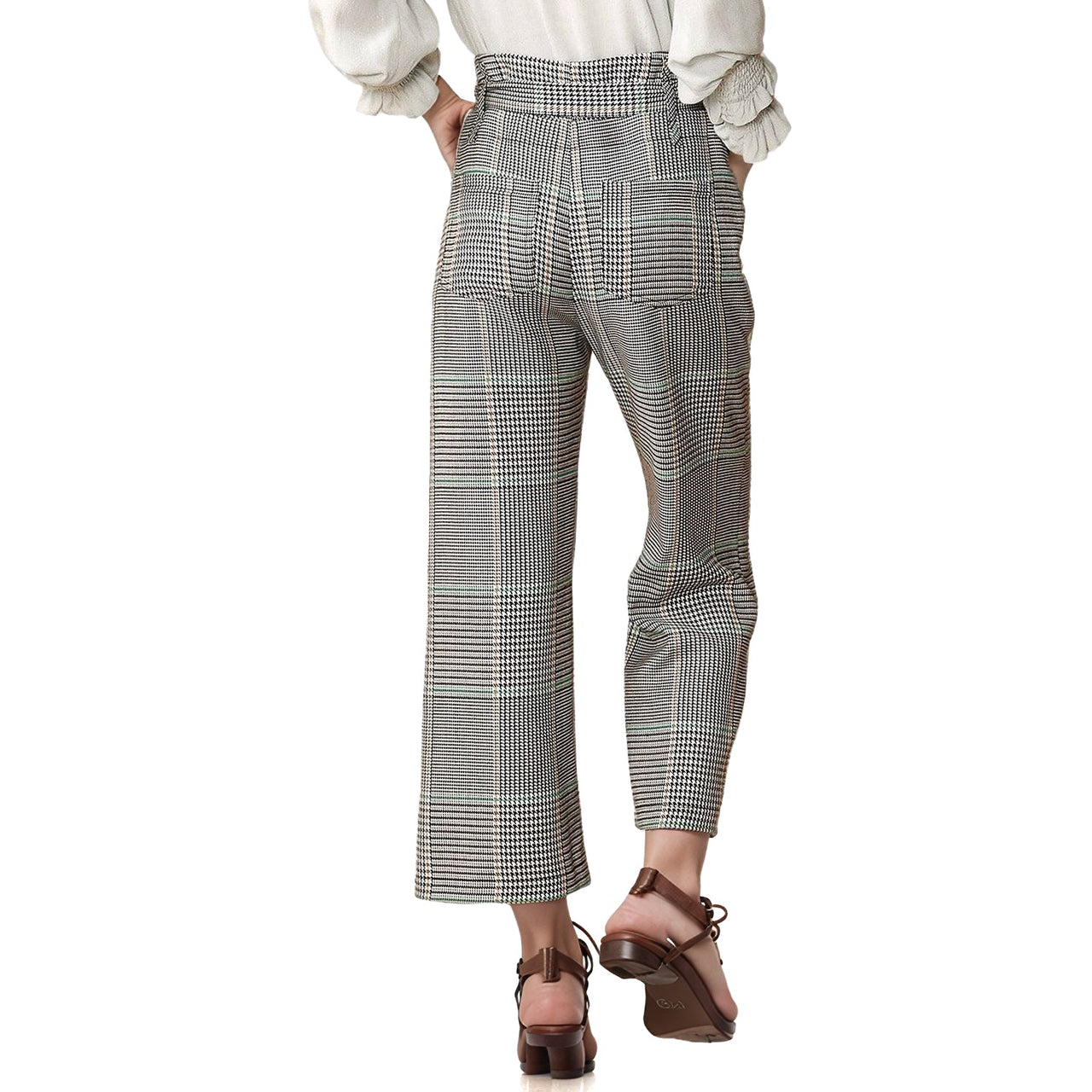 Women's Plaid Tie Waist Cropped Pants in Fall Glen