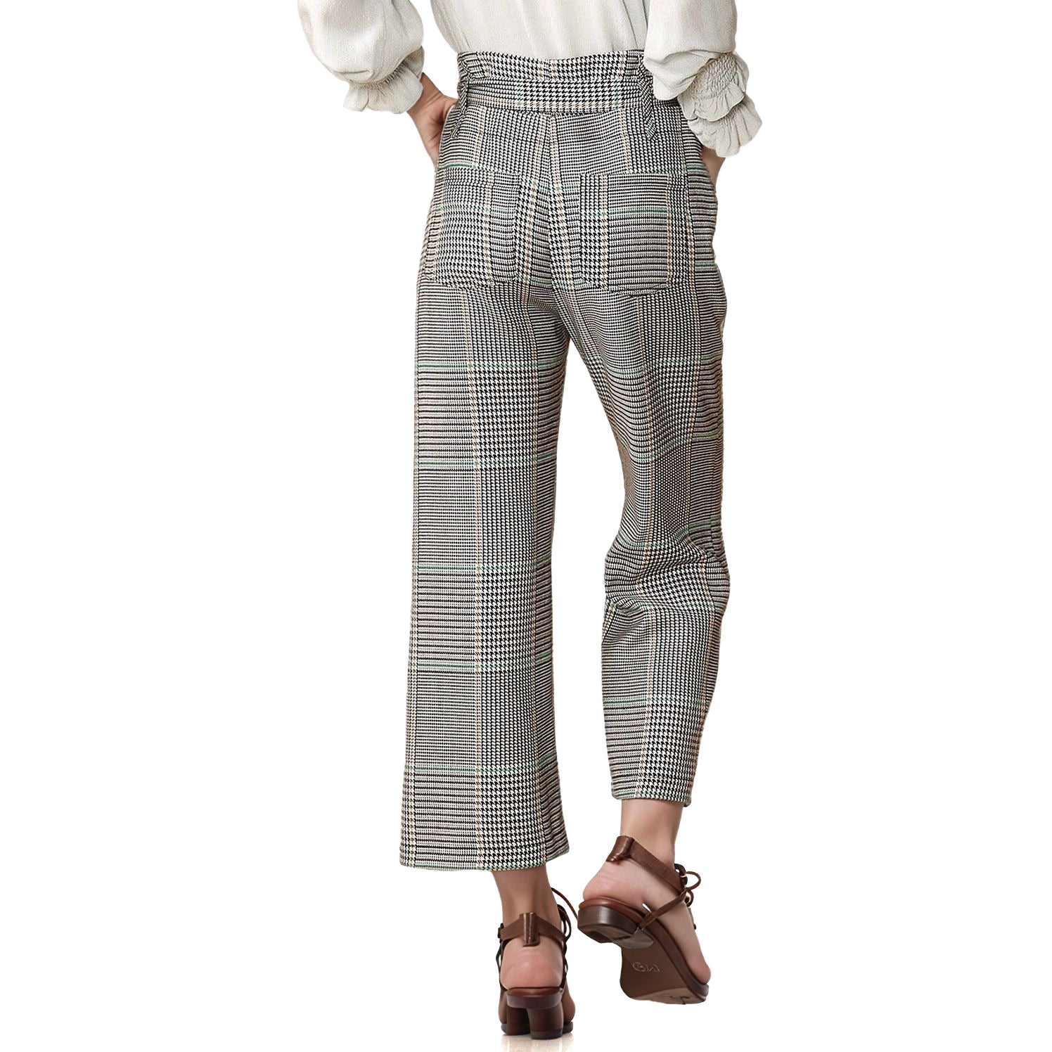 Women's Plaid Tie Waist Cropped Pants in Fall Glen