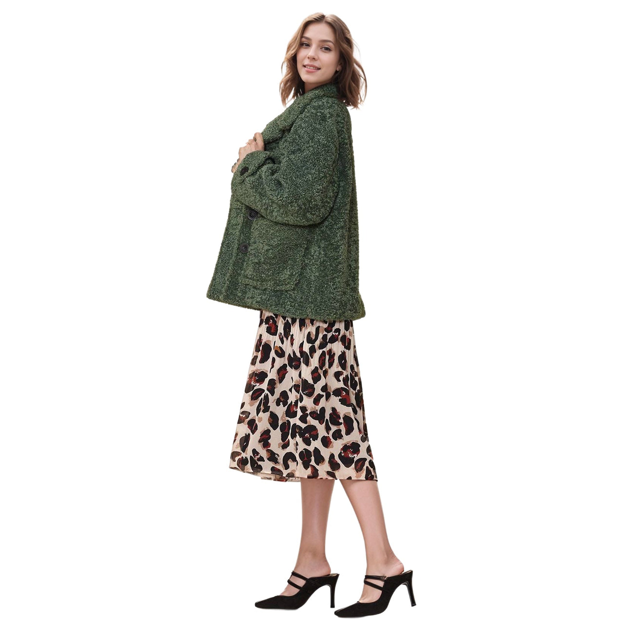 Women's Shearling Coat in Fall Forest