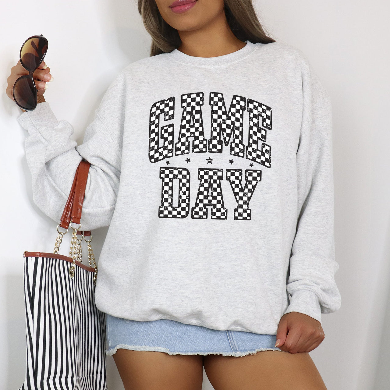 Game Day Checkered Football Tailgate Party Touchdown Sports Big Game Graphic Sweatshirt