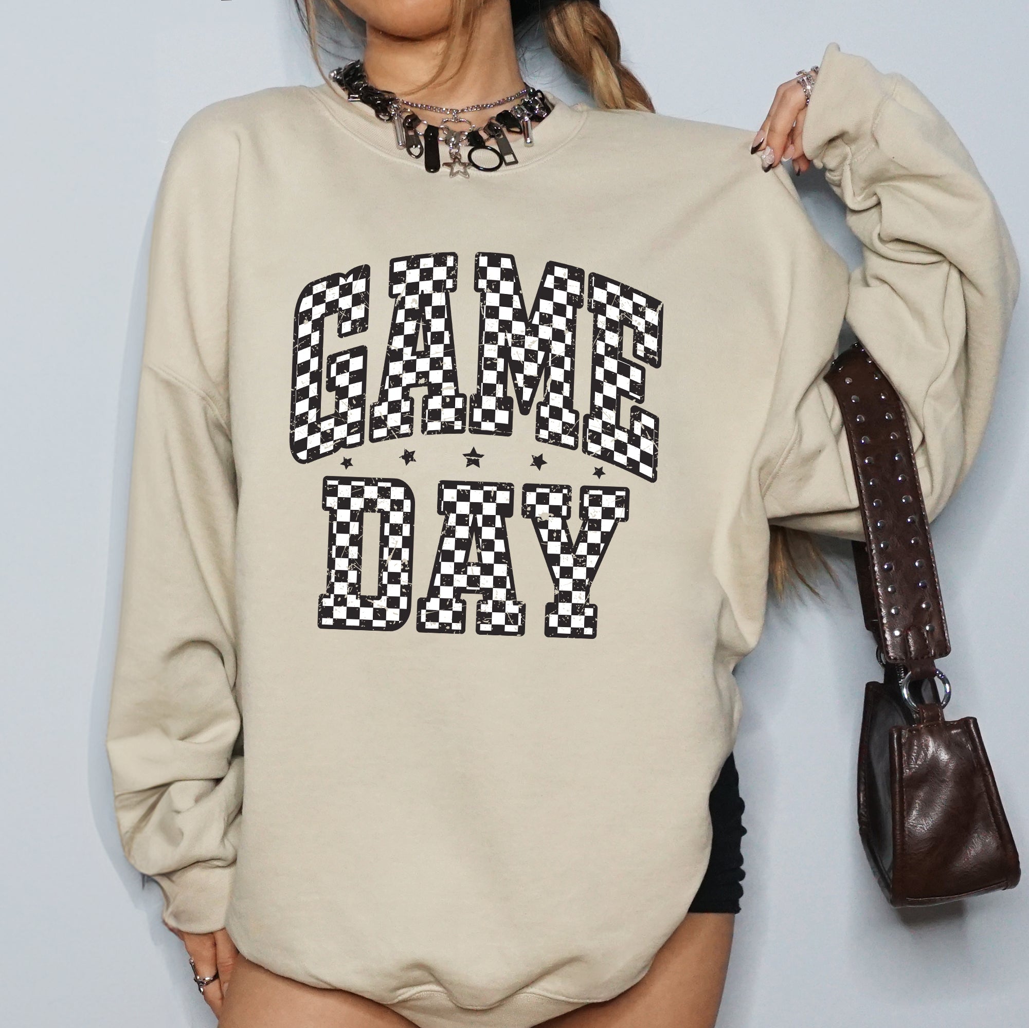 Game Day Checkered Football Tailgate Party Touchdown Sports Big Game Graphic Sweatshirt