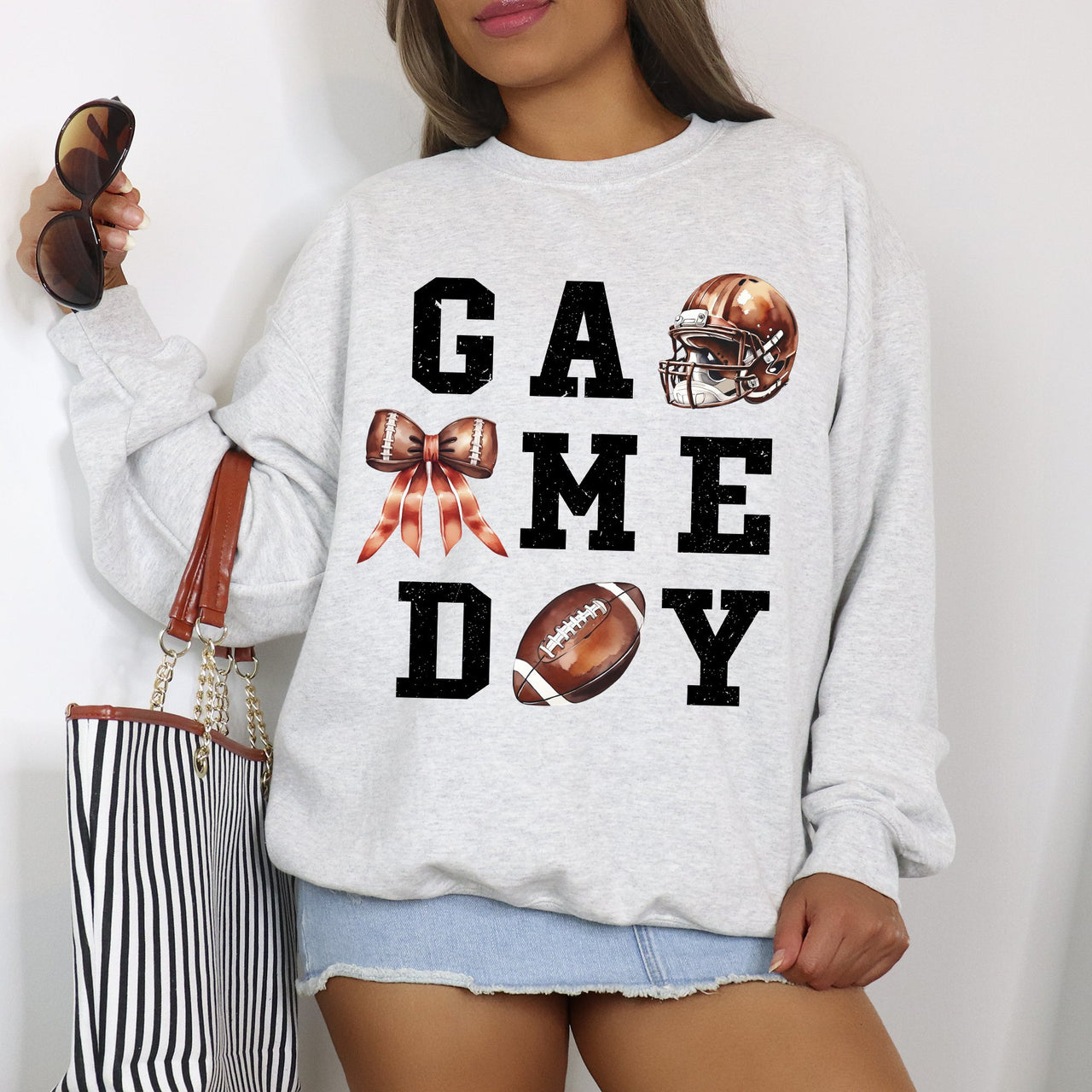 Game Day Coquette Ribbon Girly Football Sports Big Game Touchdown Tailgate Party Sweatshirt