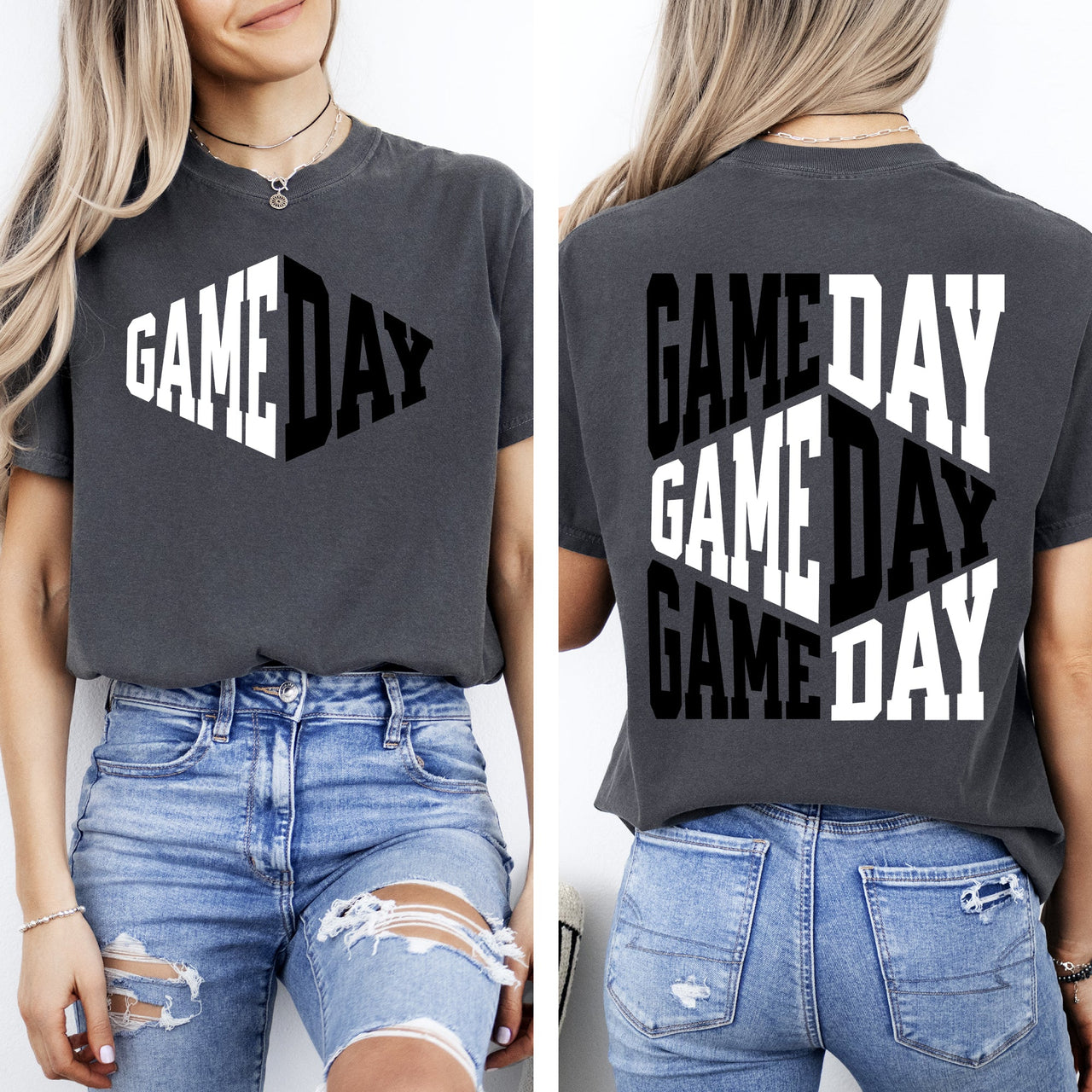 Game Day Front And Back Cheer Football Sports Big Game Touchdown Tailgate Party Comfort Colors Tee
