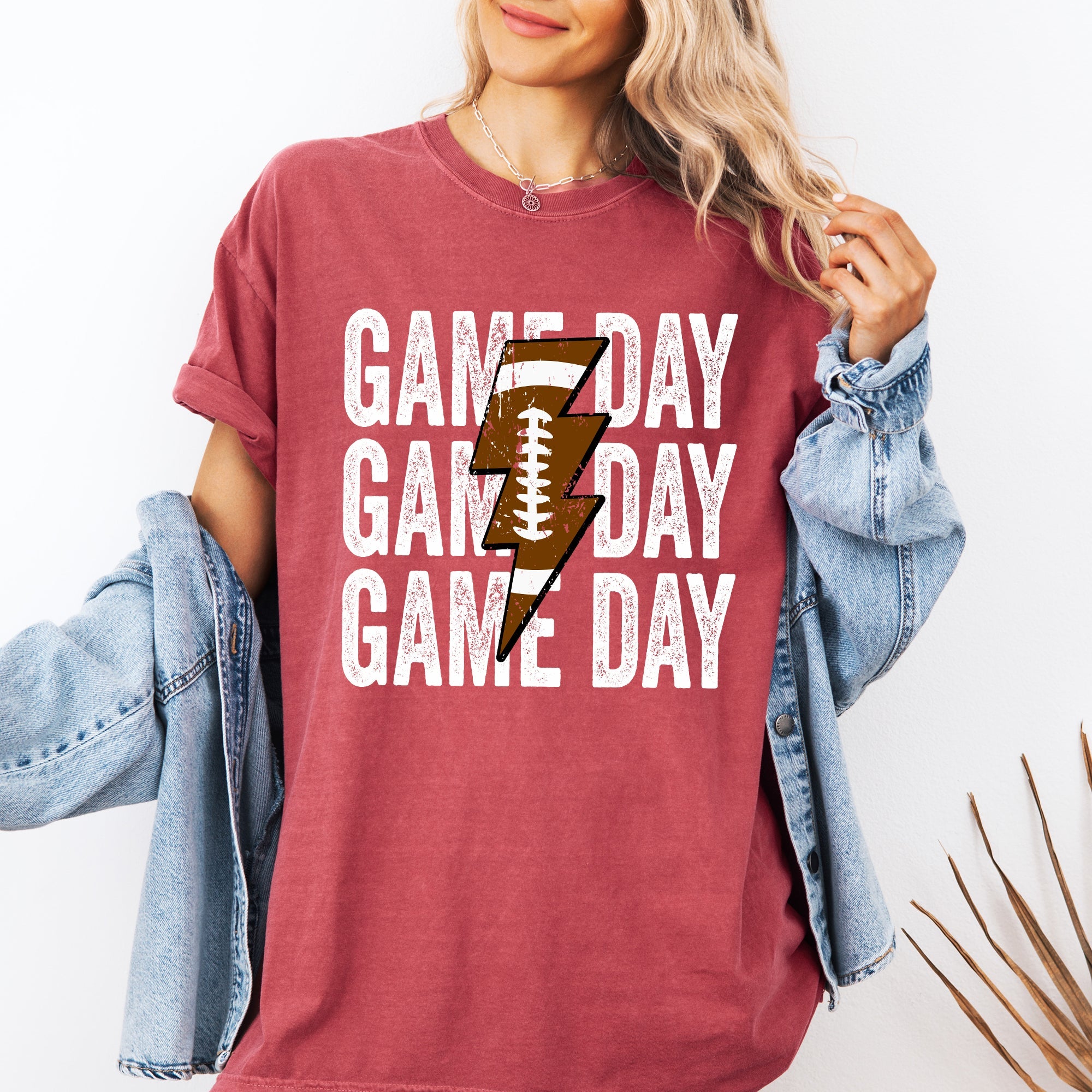 Game Day Lightning Bolt Football Graphic Design For Tailgate Party Theme Comfort Colors Tee