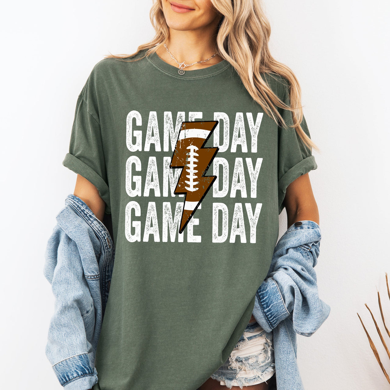 Game Day Lightning Bolt Football Graphic Design For Tailgate Party Theme Comfort Colors Tee