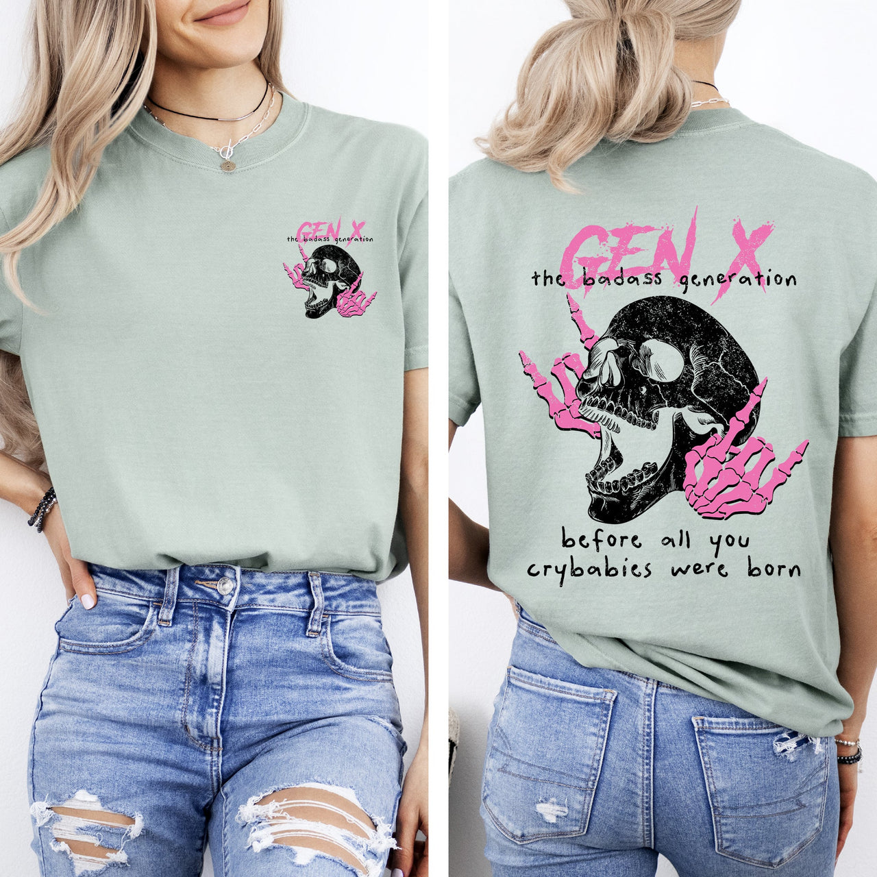 Gen X Badass Generation Skeleton Front And Back Bold Retro Style Artwork Collection Comfort Colors Tee