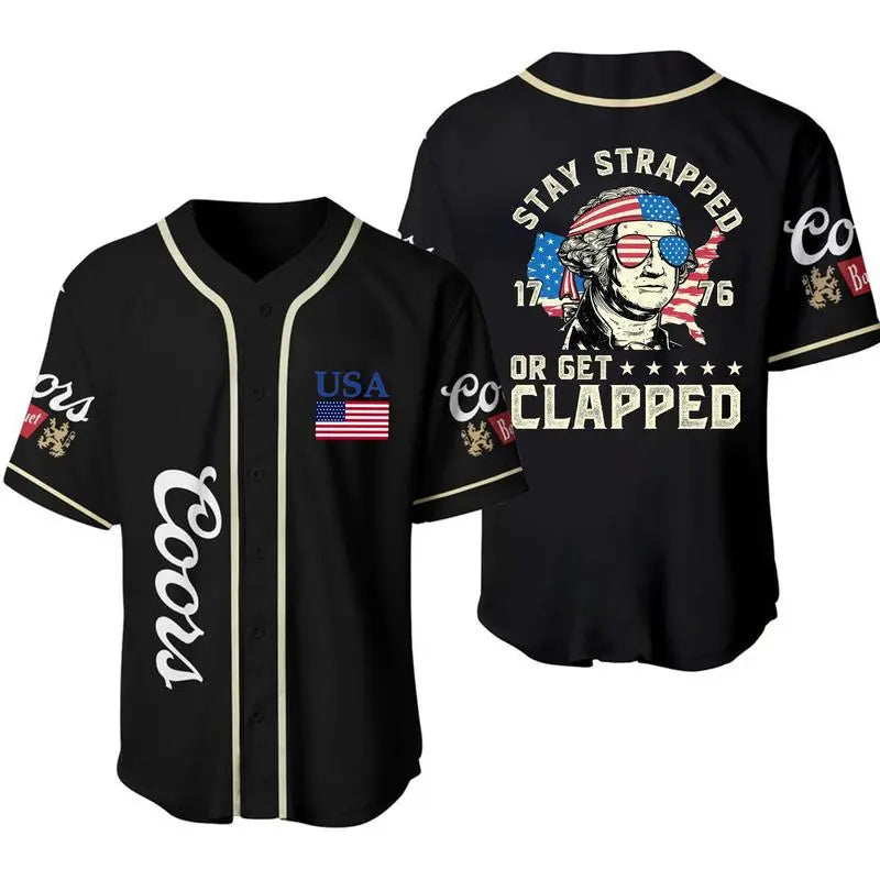 George Washington 1776 Baseball Jersey – 4th of July Coors Beer USA Flag Party Shirt