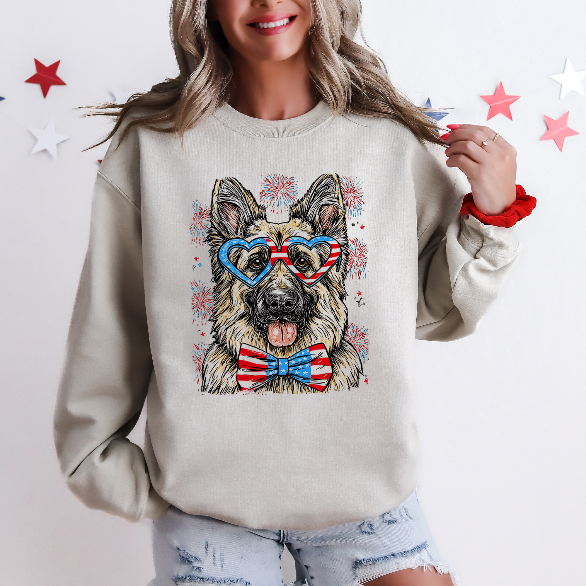 German Shepherd Patriotic Dog USA 4th of July Edition Flag Emblem Collection Sweatshirt