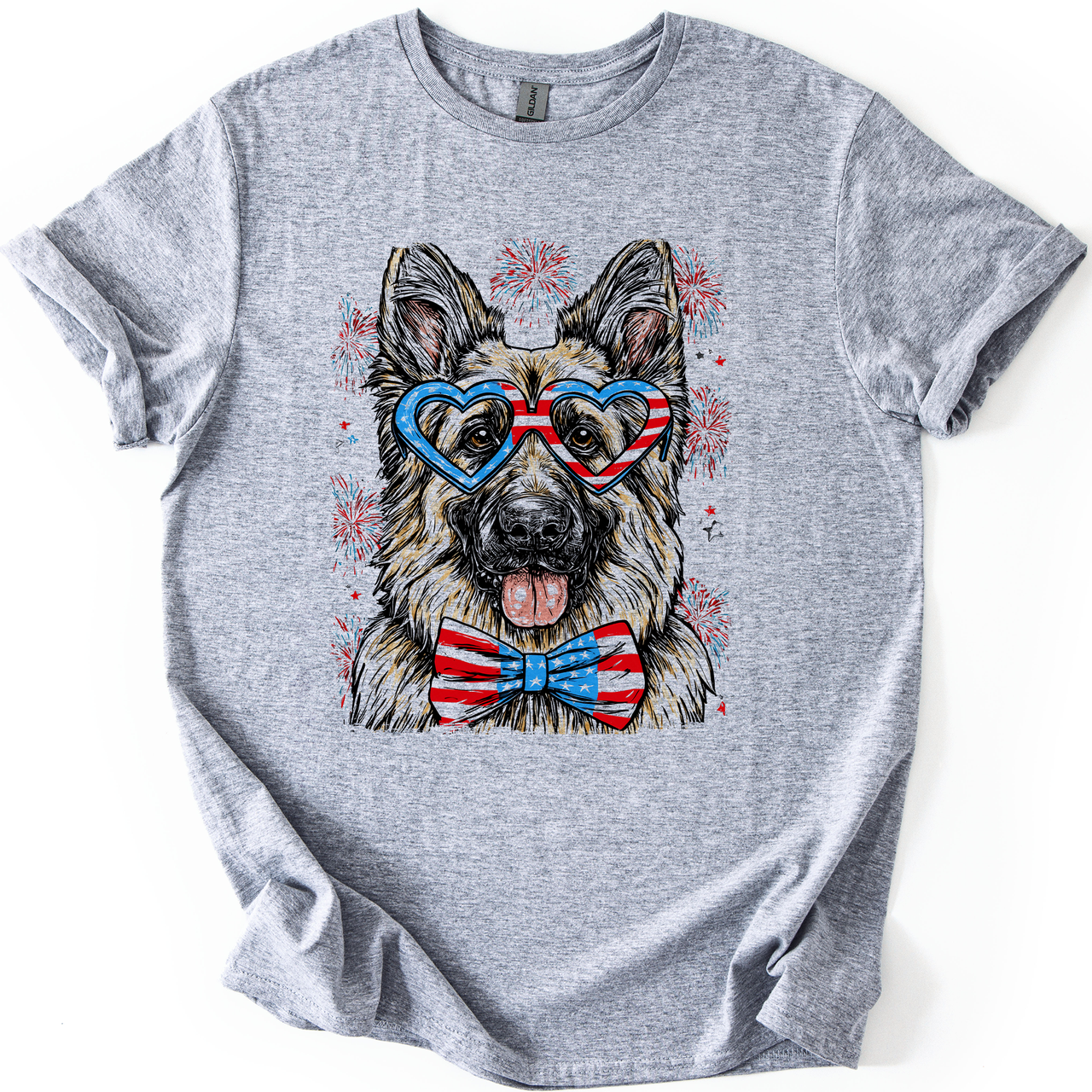 German Shepherd Patriotic Dog USA Flag Pride For Pet Lovers Fourth Of July Celebration American Spirit Graphic Tee