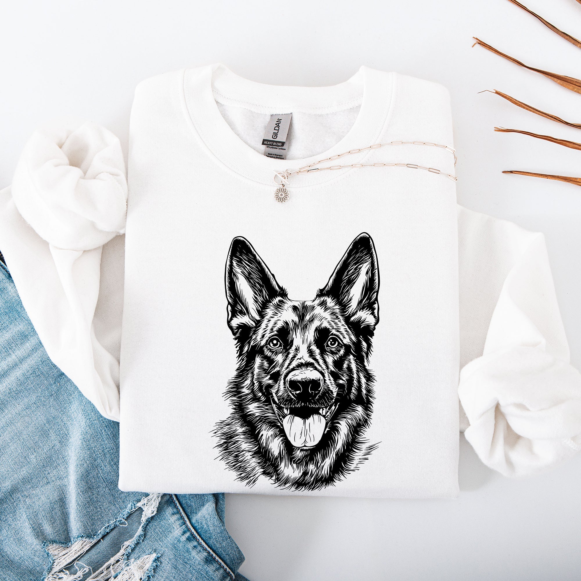 German Shepherd Lover Graphic Portrait With Paw Prints And Loyal Companion Sweatshirt